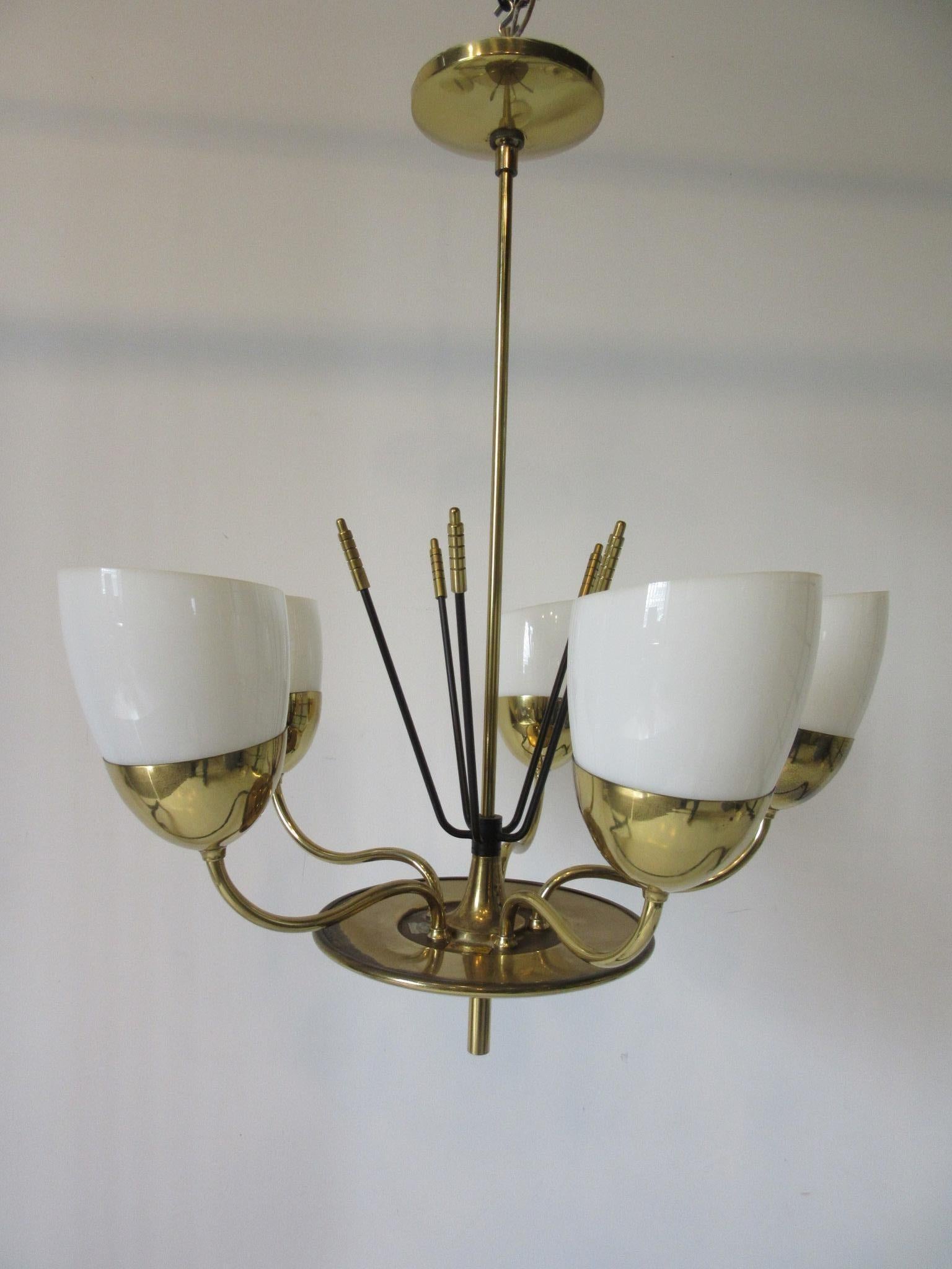 Metal Brass and Glass Chandelier by Majestic in the Style of Arredoluce