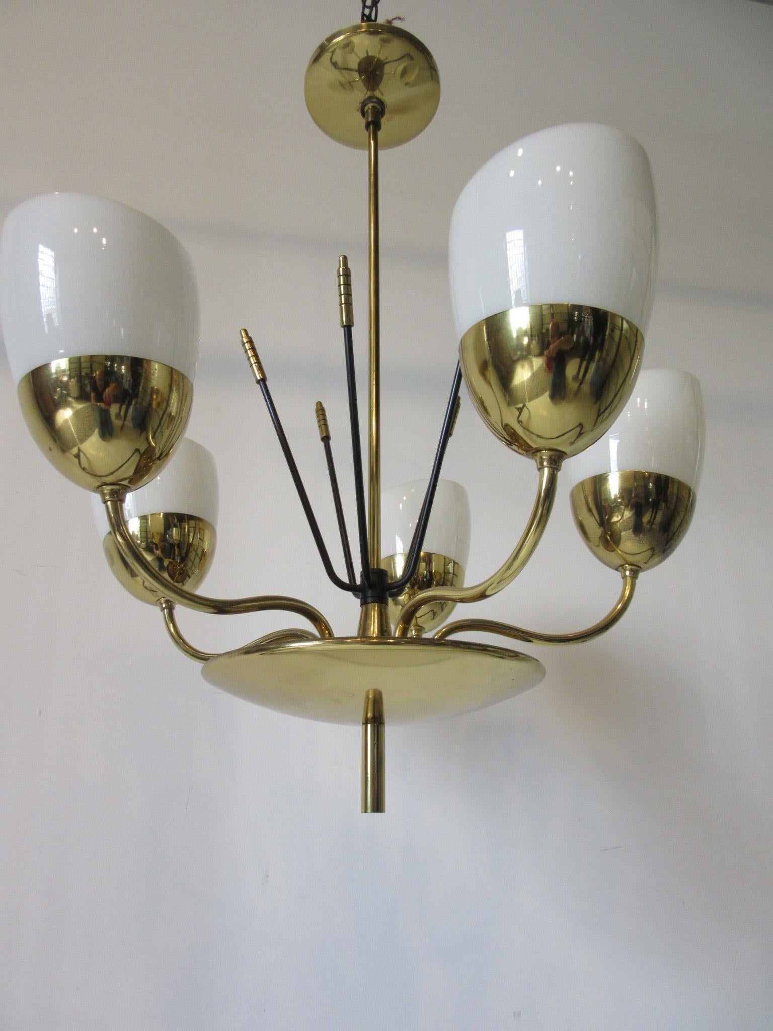 Brass and Glass Chandelier by Majestic in the Style of Arredoluce 1