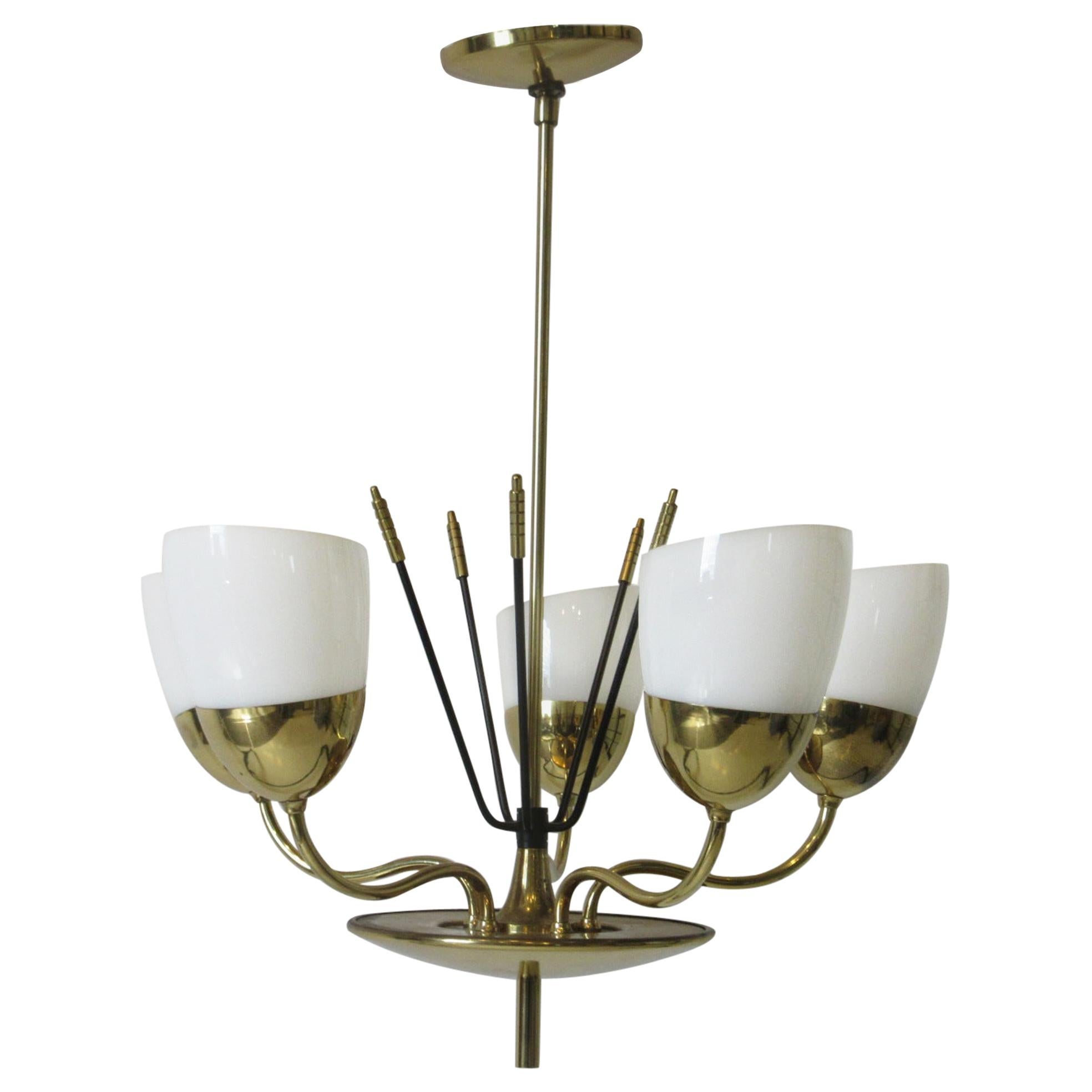 Brass and Glass Chandelier by Majestic in the Style of Arredoluce