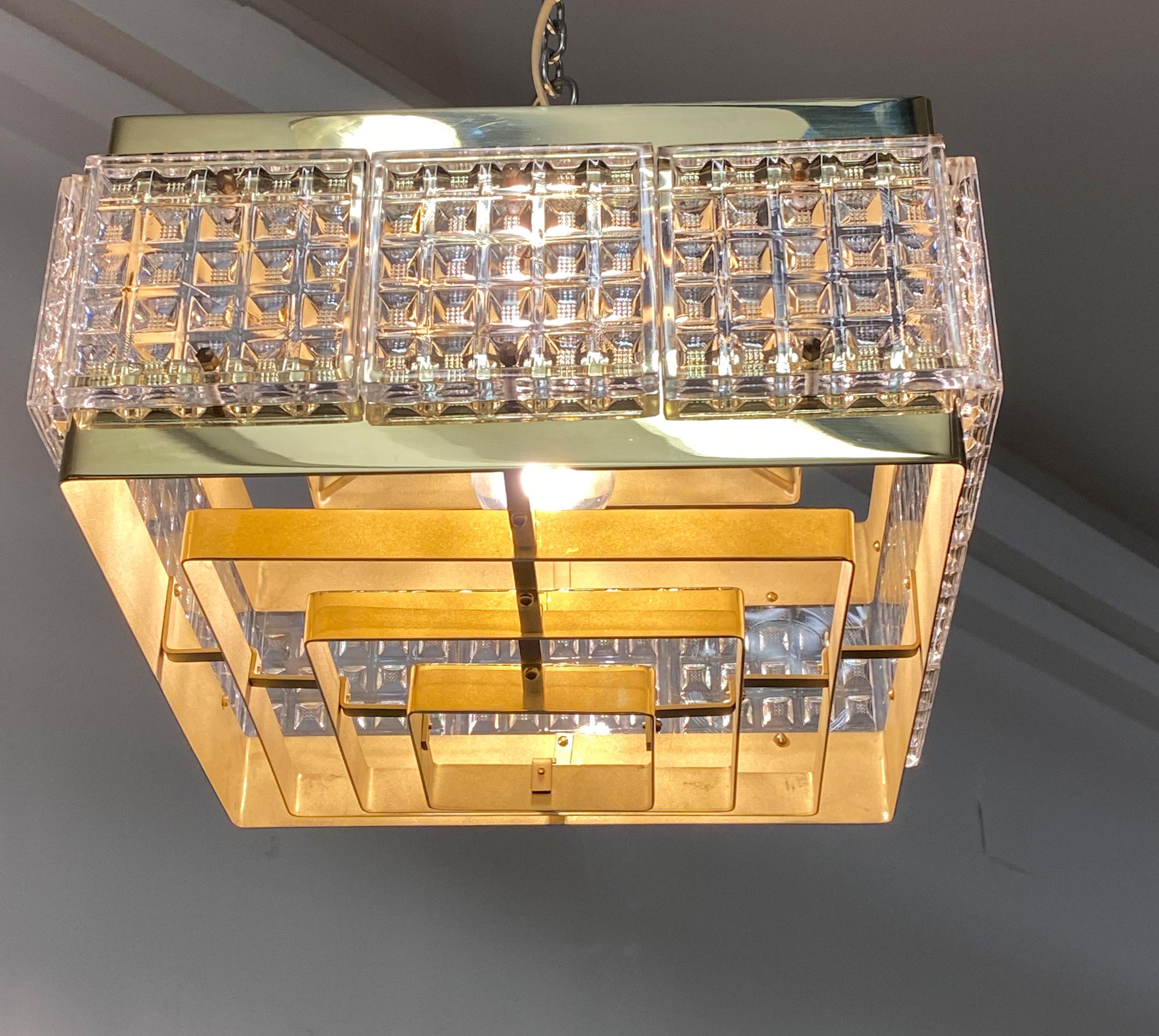 Brass and Glass Chandelier by Orrefors from the 1960s For Sale 10