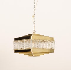 Kronleuchter aus Messing und Glas von Orrefors aus den 1960er-Jahren