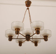 Kronleuchter aus Messing und Glas von Orrefors aus den 1960er-Jahren