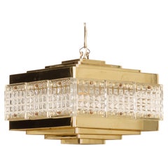 Vintage Brass and Glass Chandelier by Orrefors from the 1960s