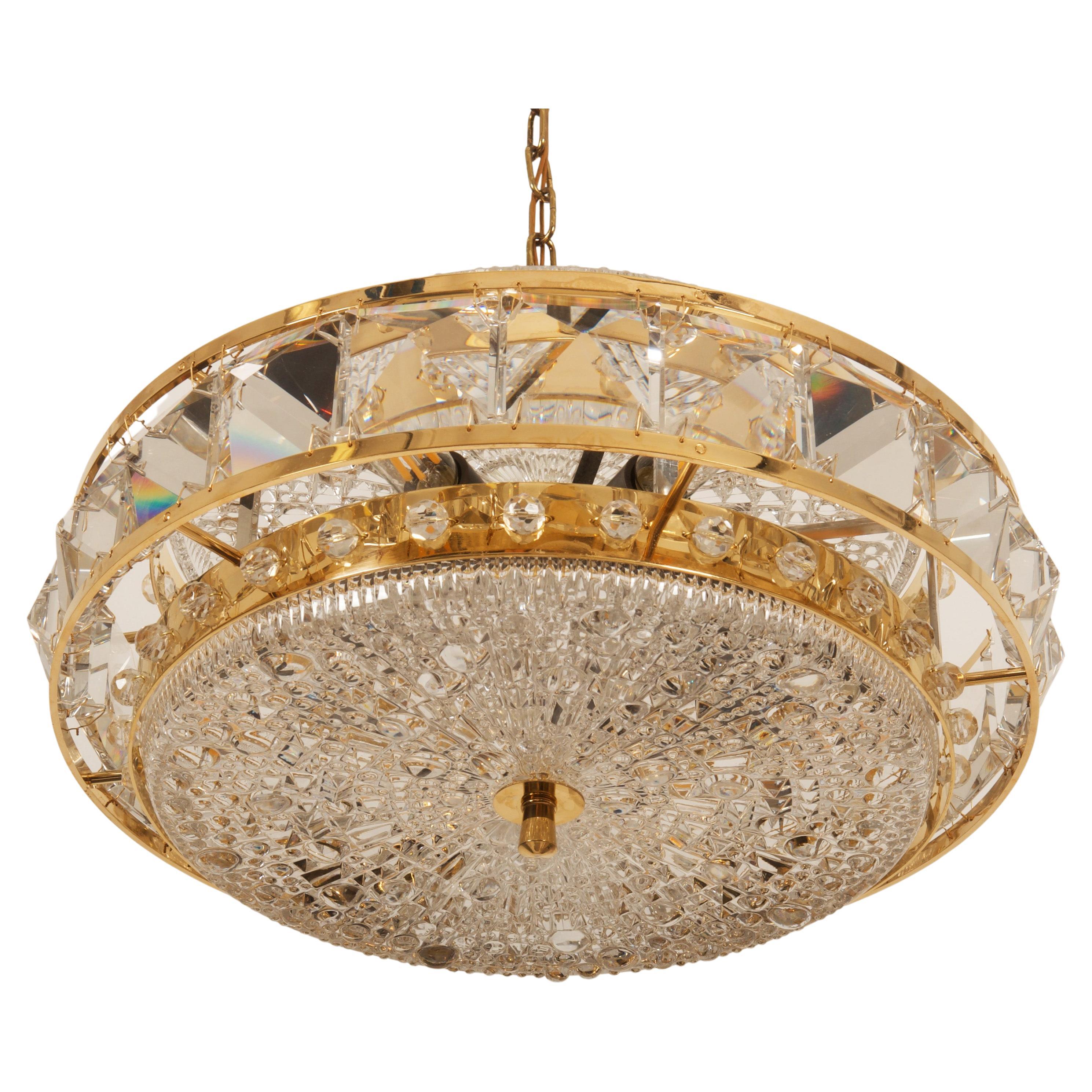 Brass and Glass Chandelier by Orrefors from the 1960s For Sale