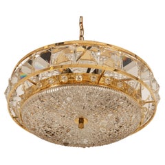 Vintage Brass and Glass Chandelier by Orrefors from the 1960s