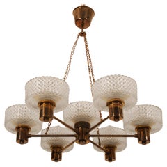 Brass and Glass Chandelier by Orrefors from the 1960s