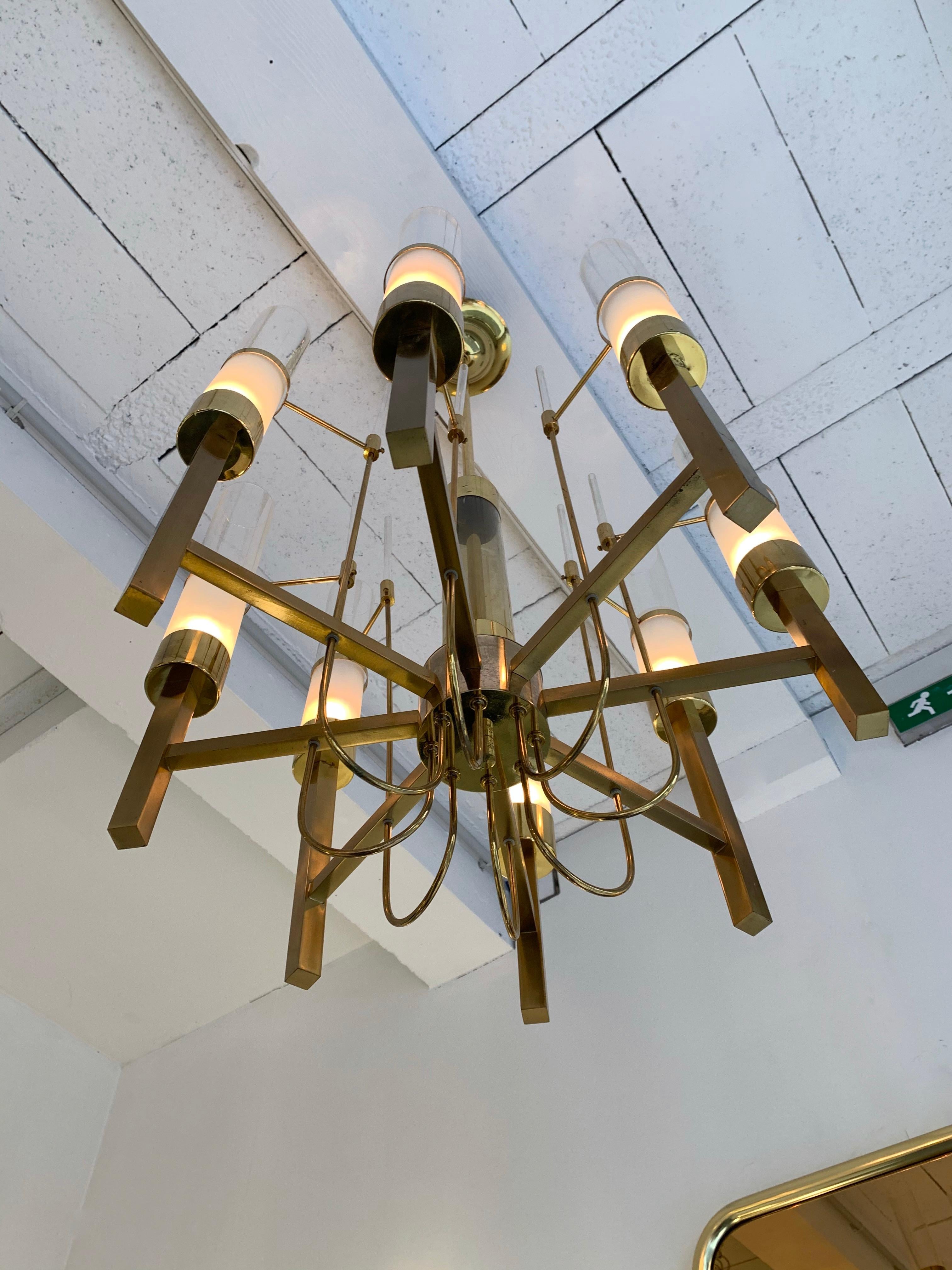 Brass and Glass Chandelier by Sciolari, Italy, 1960s 1