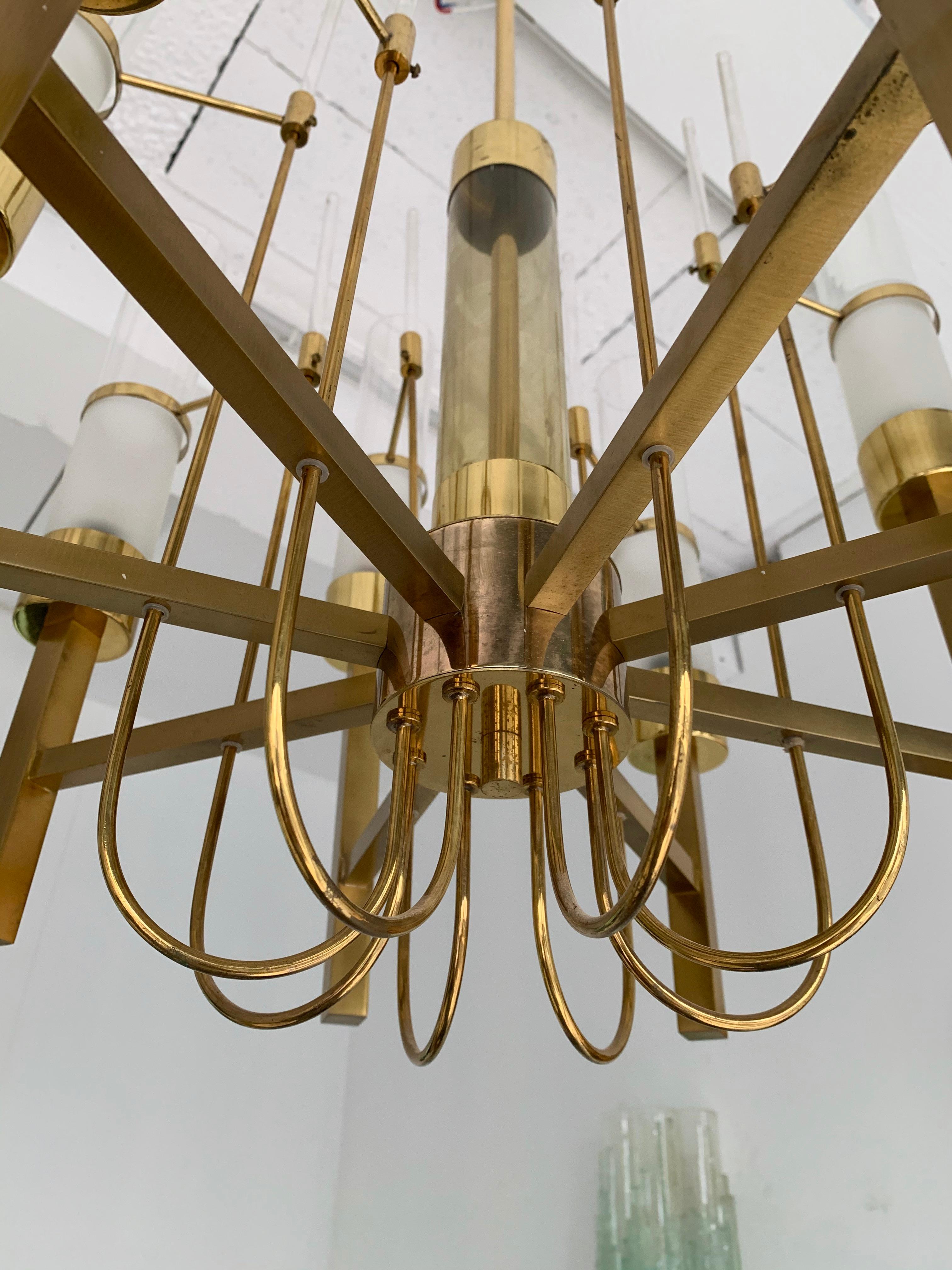 Brass and Glass Chandelier by Sciolari, Italy, 1960s 3