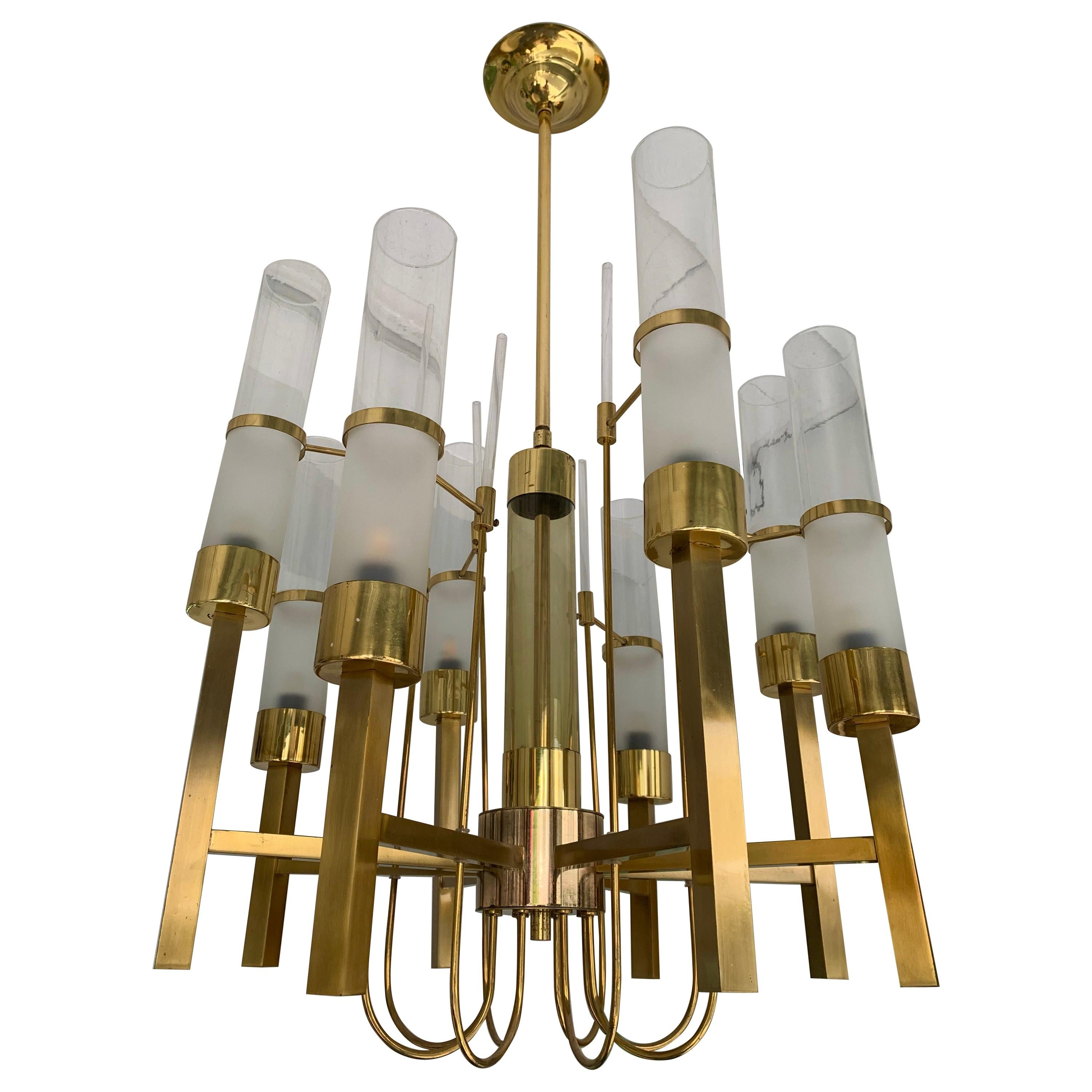 Brass and Glass Chandelier by Sciolari, Italy, 1960s