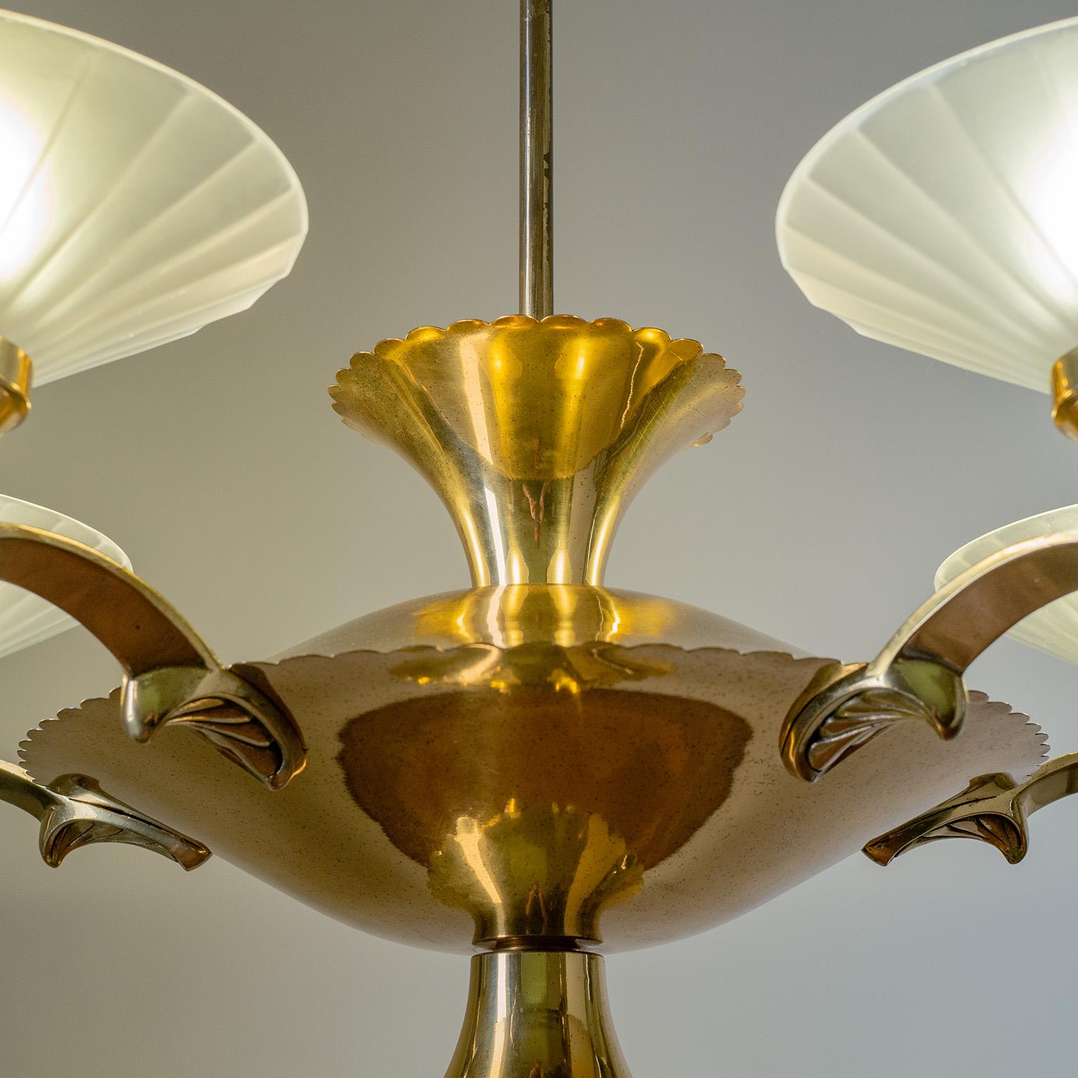 Austrian Brass and Glass Chandelier, Circa 1940 For Sale