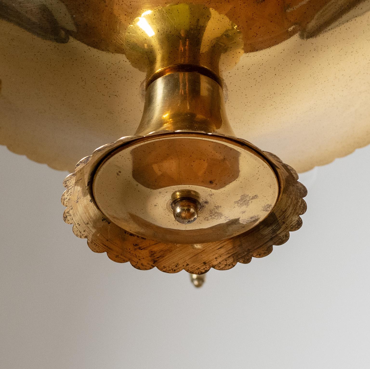 Mid-20th Century Brass and Glass Chandelier, Circa 1940 For Sale