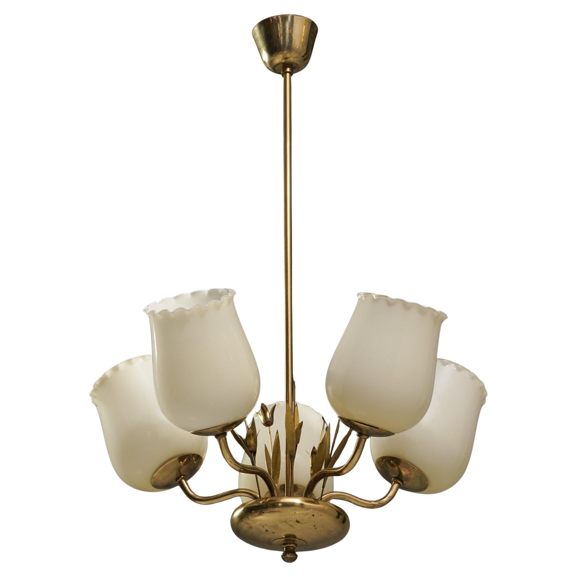 Lustre en laiton et verre, Finlande, années 1950