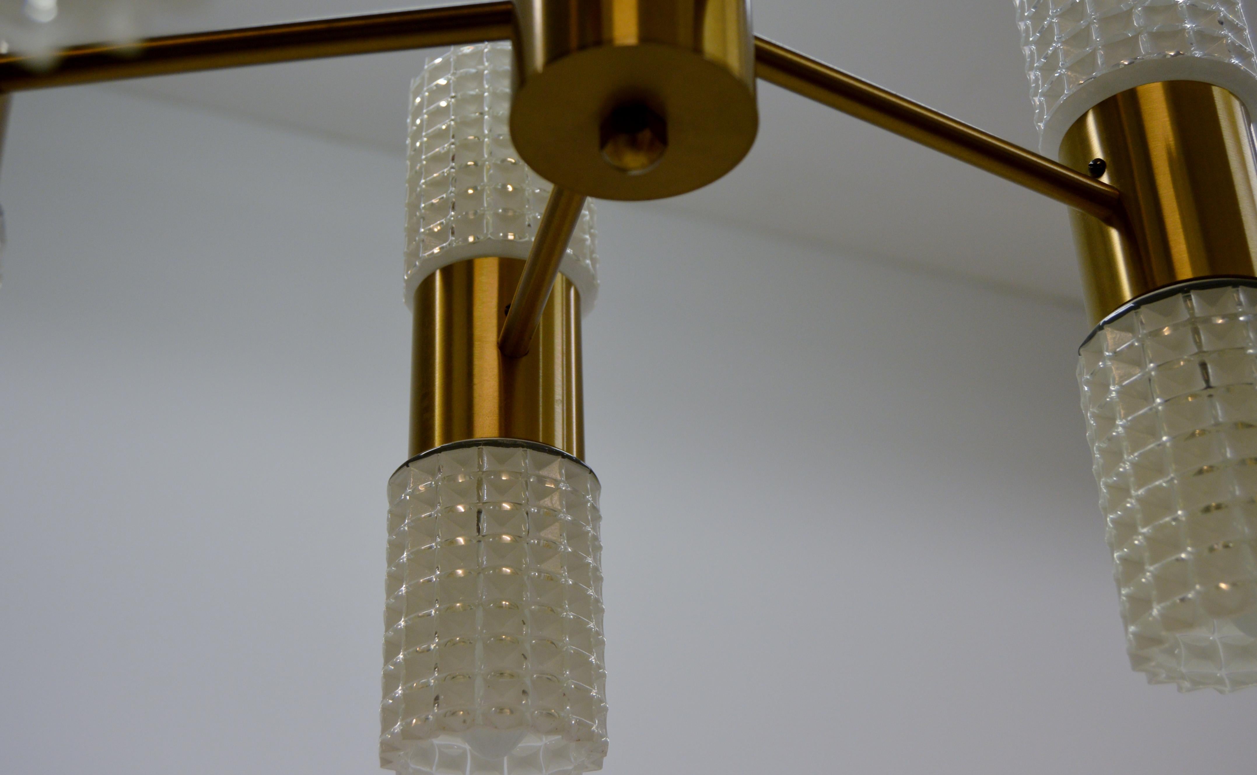 Brass and Glass Chandelier For Sale 2