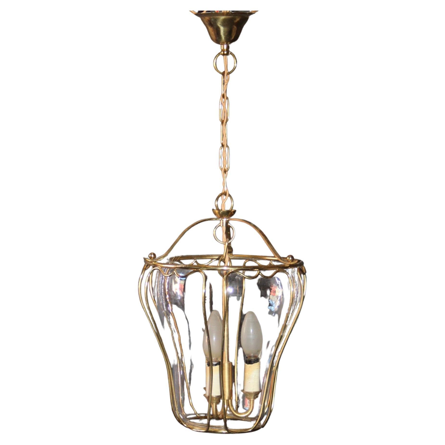 Rectangular Brass and Glass Chandelier at 1stDibs