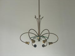 Araña de latón y cristal, al estilo de Pietro Chiesa, años 50, Italia