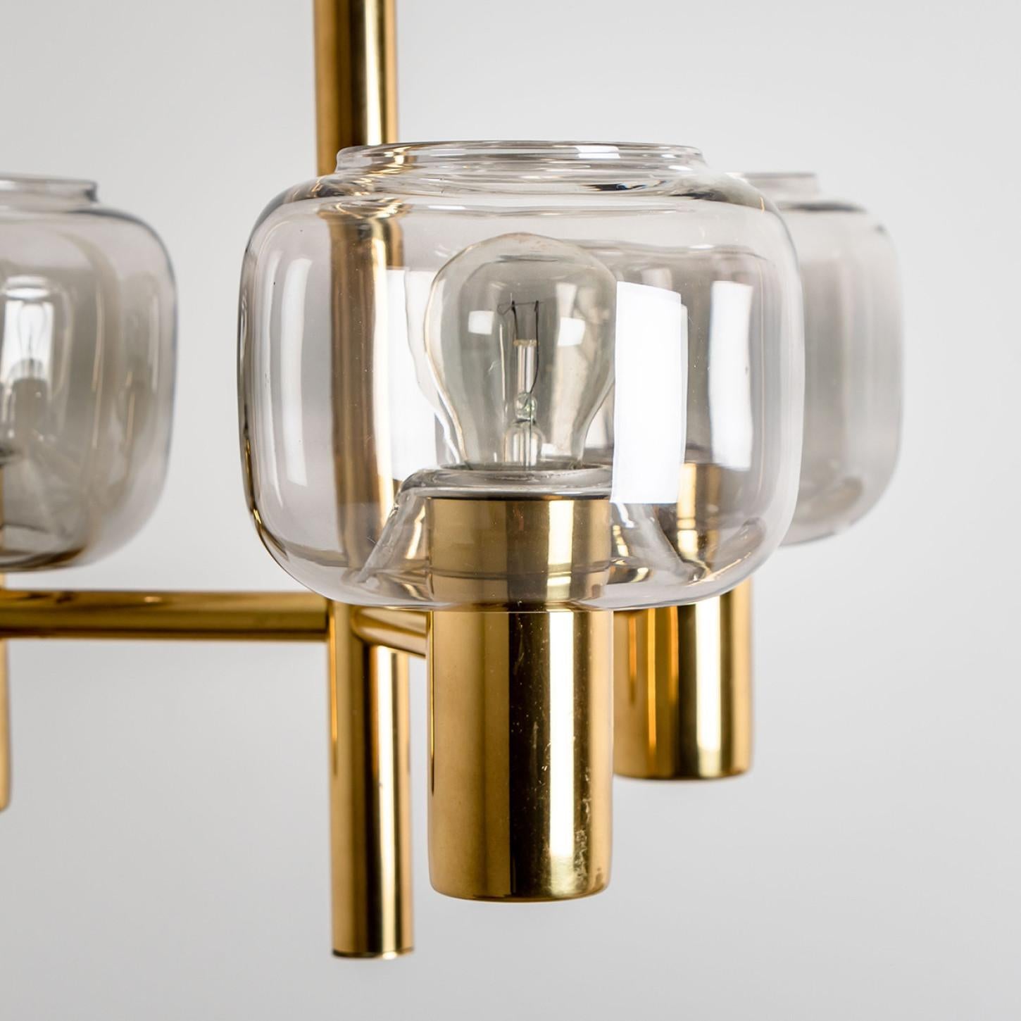 Mid-Century Modern Brass and Glass Chandelier in the Style of Jakobsson, 1970s For Sale