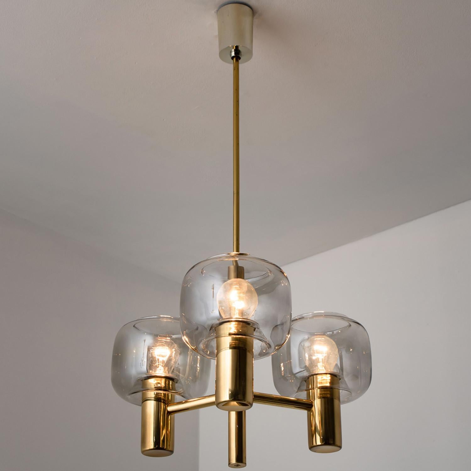 German Brass and Glass Chandelier in the Style of Jakobsson, 1970s For Sale