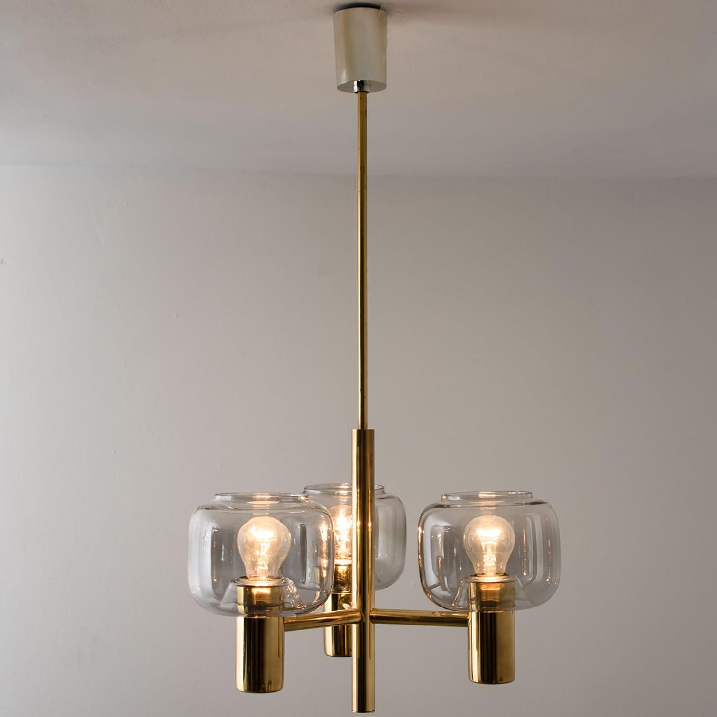 Other Brass and Glass Chandelier in the Style of Jakobsson, 1970s For Sale