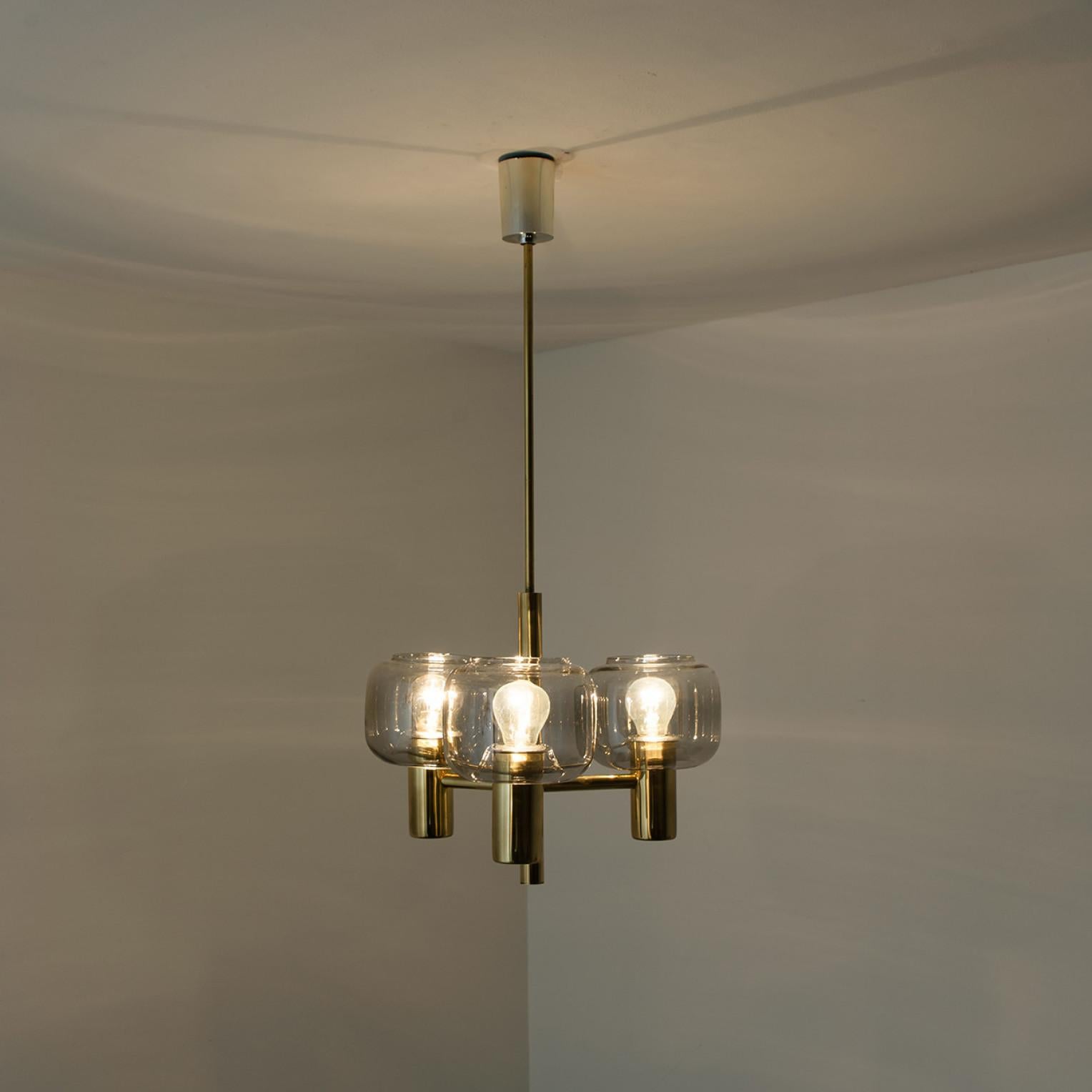 Late 20th Century Brass and Glass Chandelier in the Style of Jakobsson, 1970s For Sale