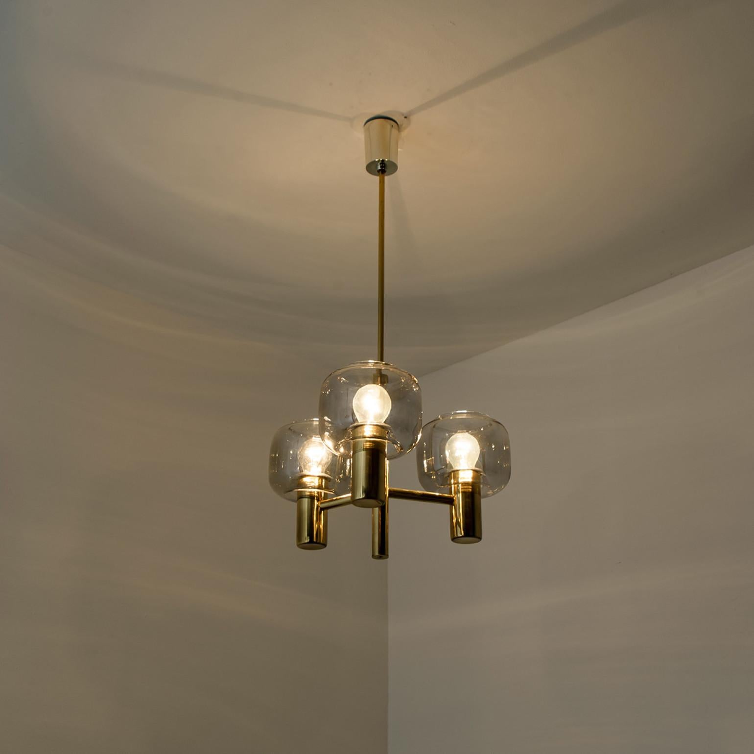 Brass and Glass Chandelier in the Style of Jakobsson, 1970s For Sale 1