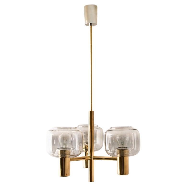 Brass and Glass Chandelier in the Style of Jakobsson, 1970s For Sale