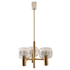 Vintage Brass and Glass Chandelier in the Style of Jakobsson, 1970s