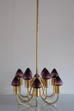 Brass and Glass Chandelier T-808 by Hans-Agne Jakobsson