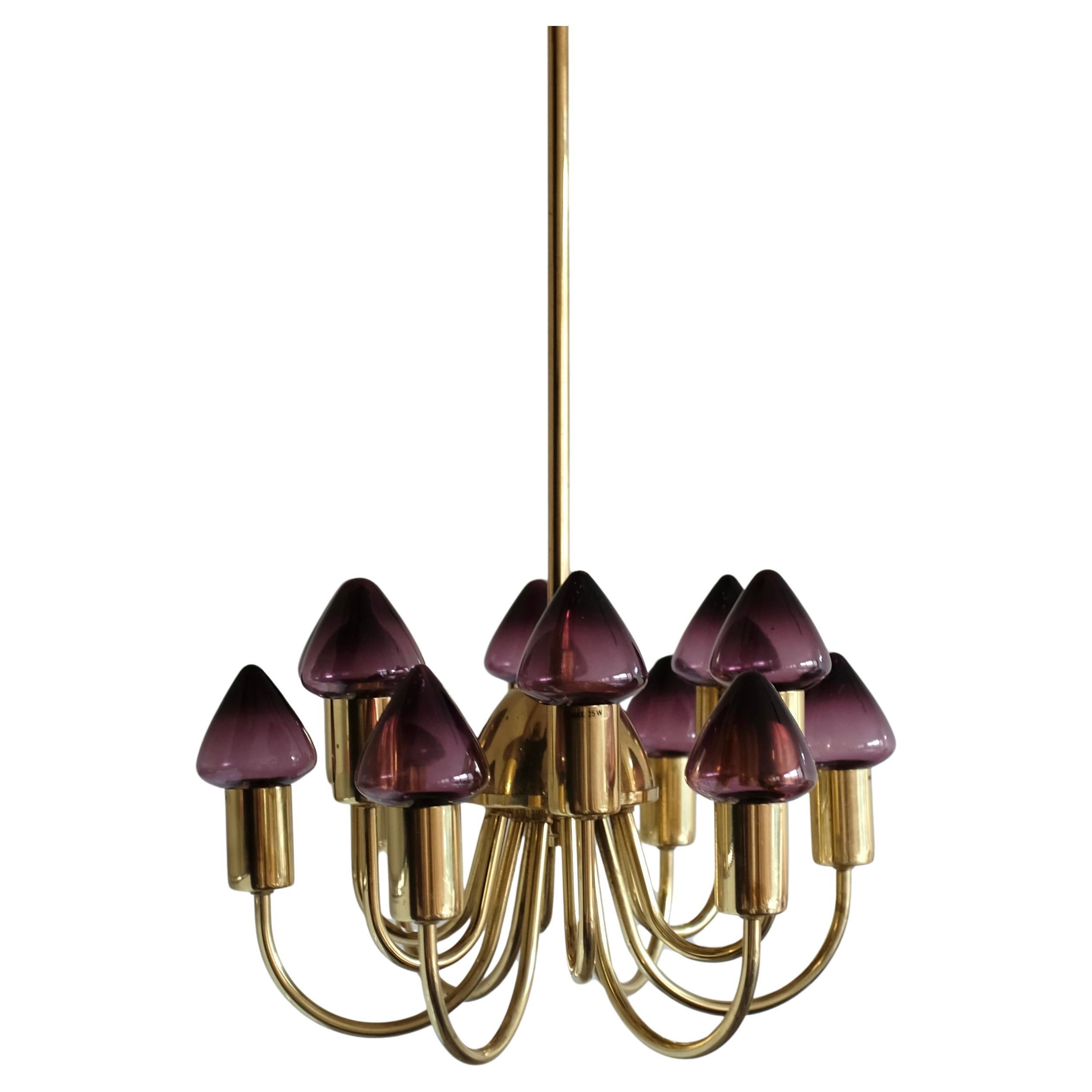 Brass and Glass Chandelier T-808 by Hans-Agne Jakobsson
