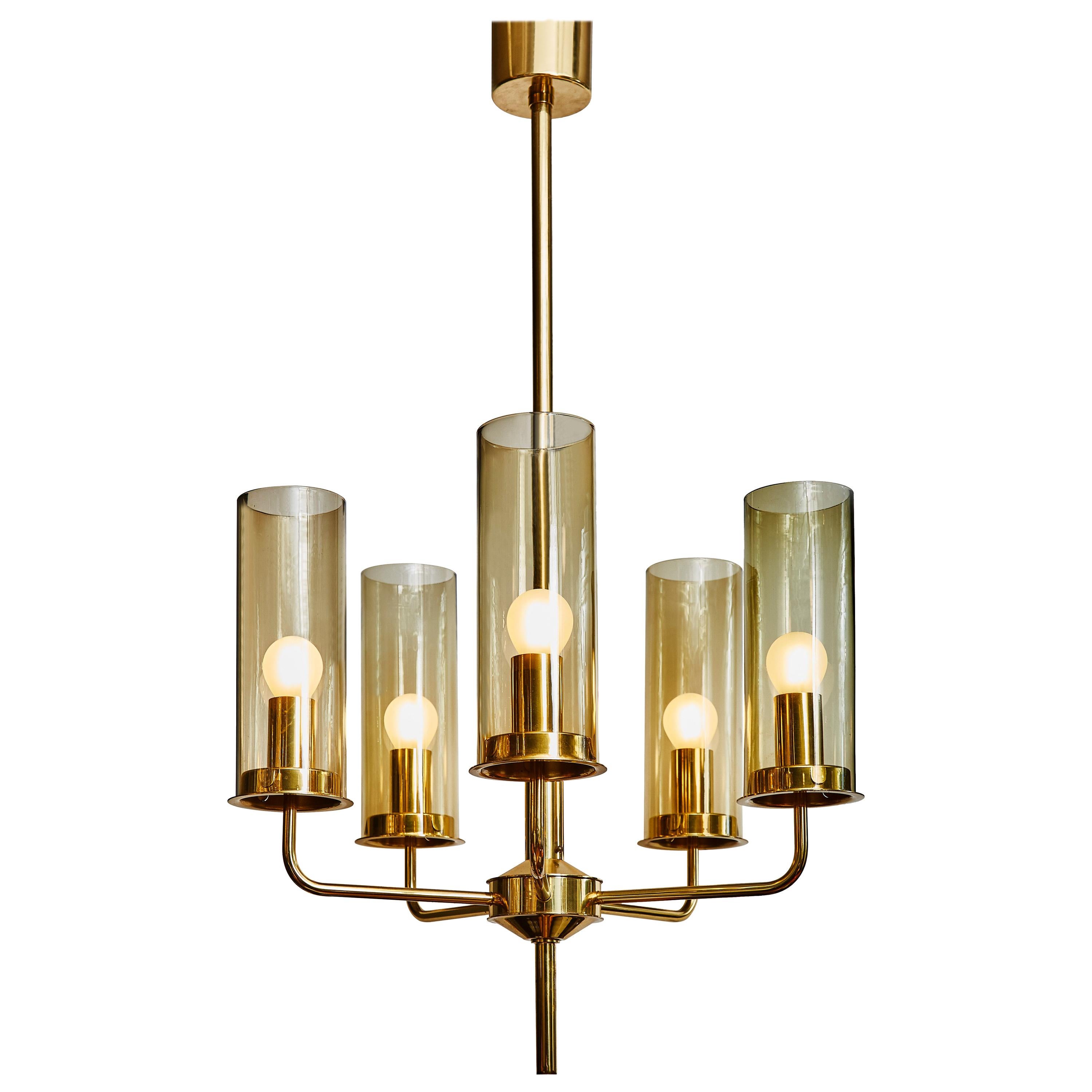Brass and Glass Chandelier T434-5 by Hans Agne Jakobsson For Sale