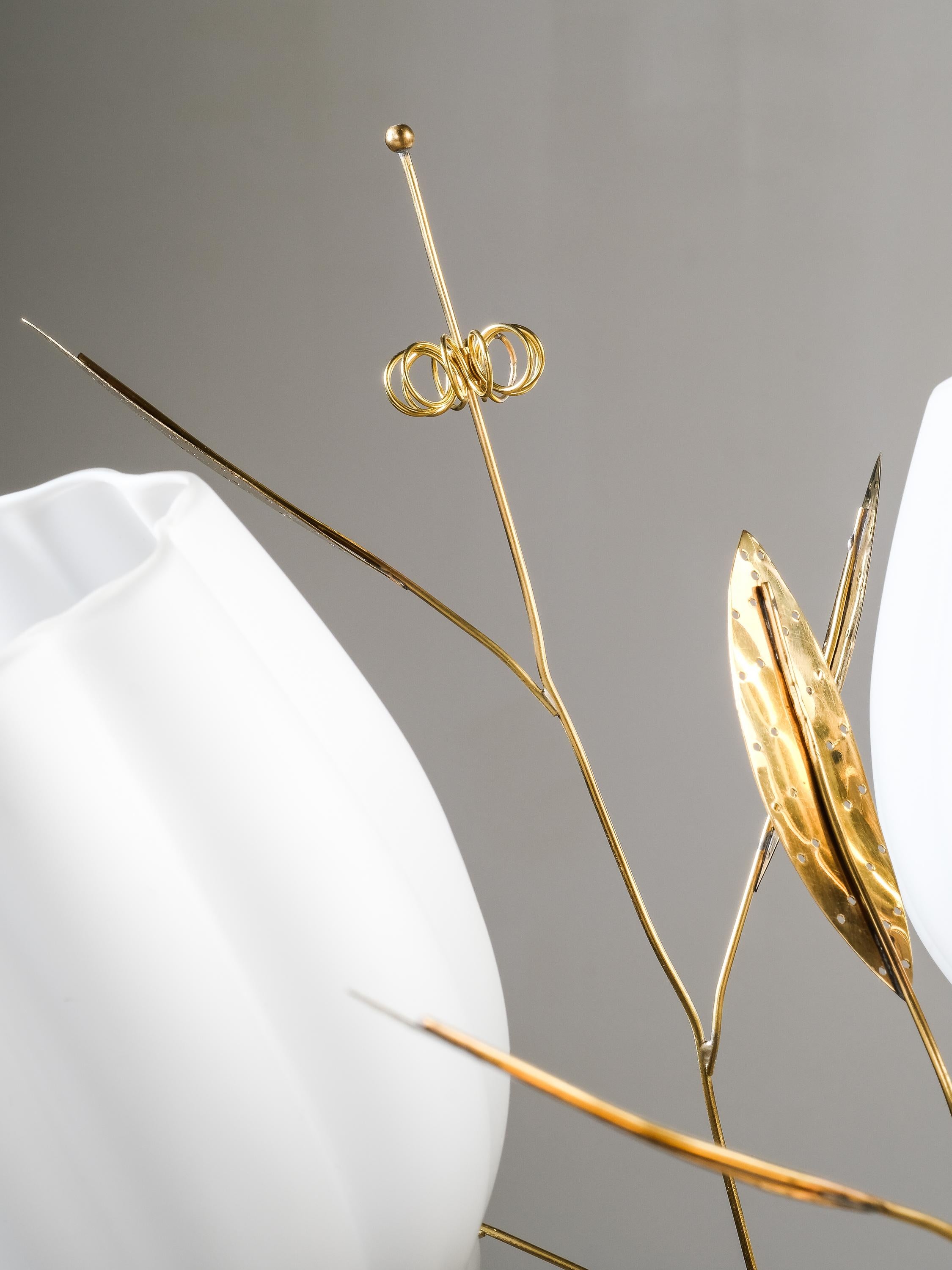 Brass and Glass Chandelier with Floral Details by Itsu, Finland, 1950s 12