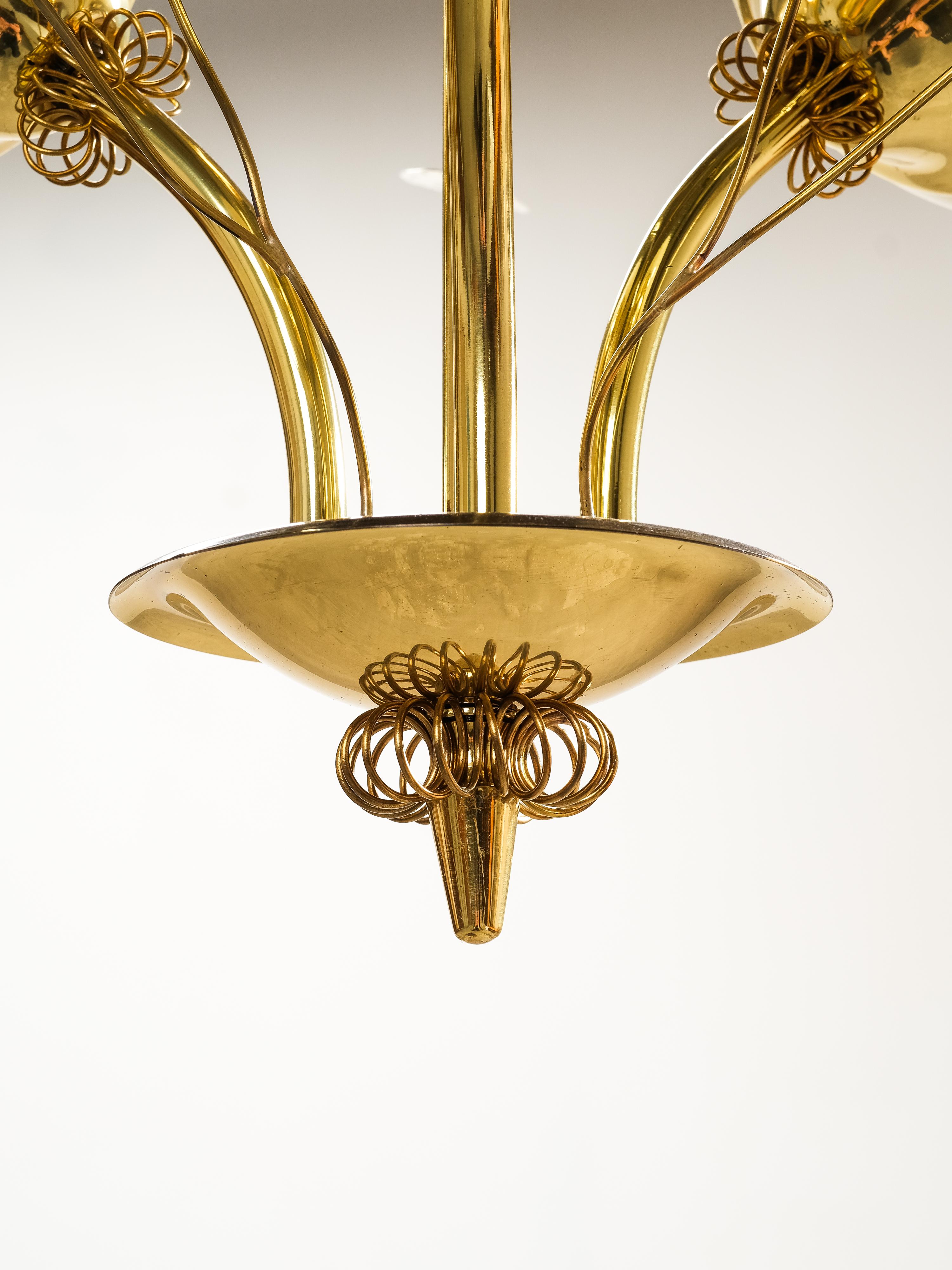 Kronleuchter aus Messing und Glas mit floralen Details von Itsu, Finnland, 1950er Jahre im Angebot 12
