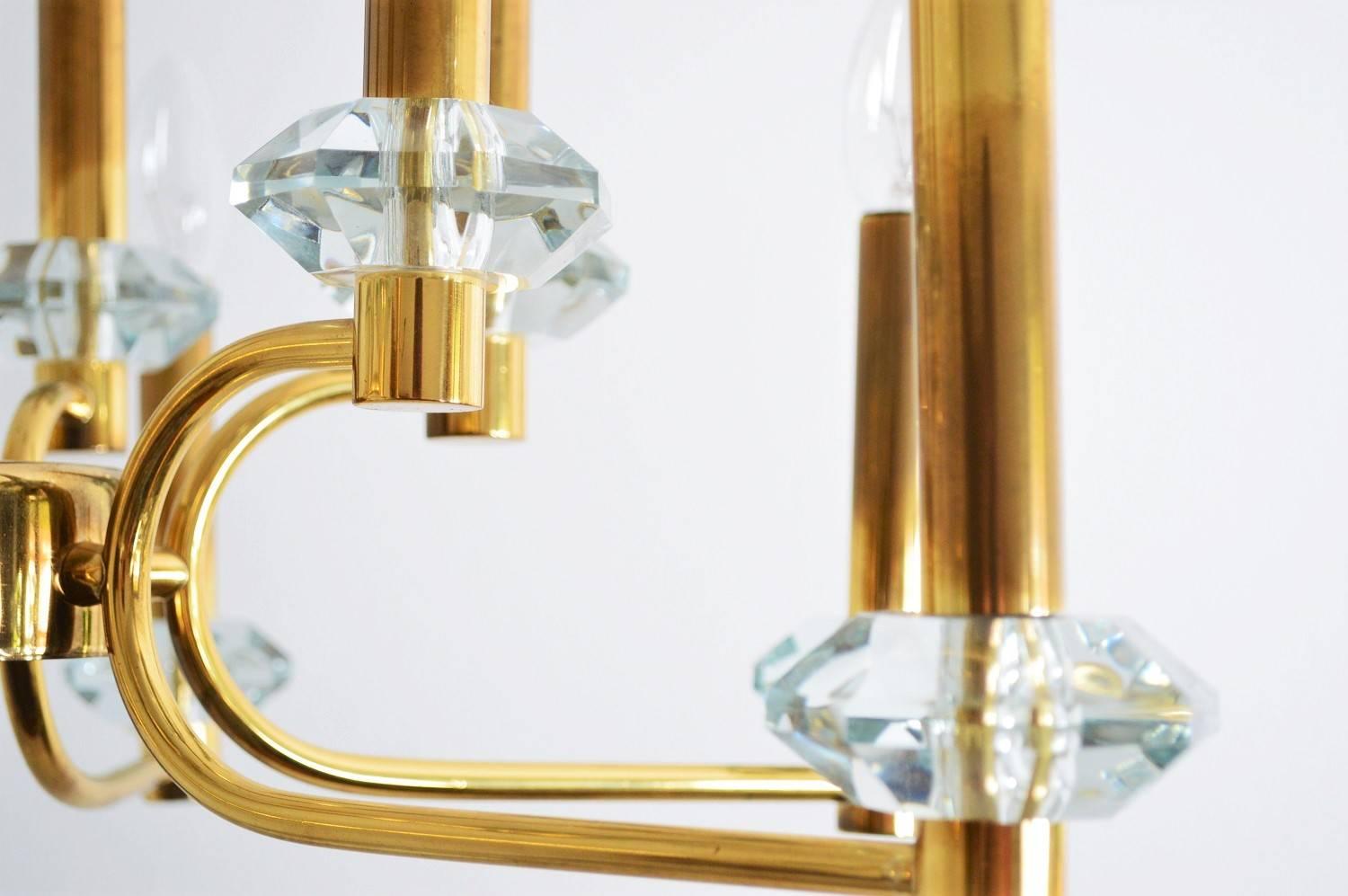 Brass and Glass Chandelier with Twelve Lights by Kaiser Leuchten, 1970s 1