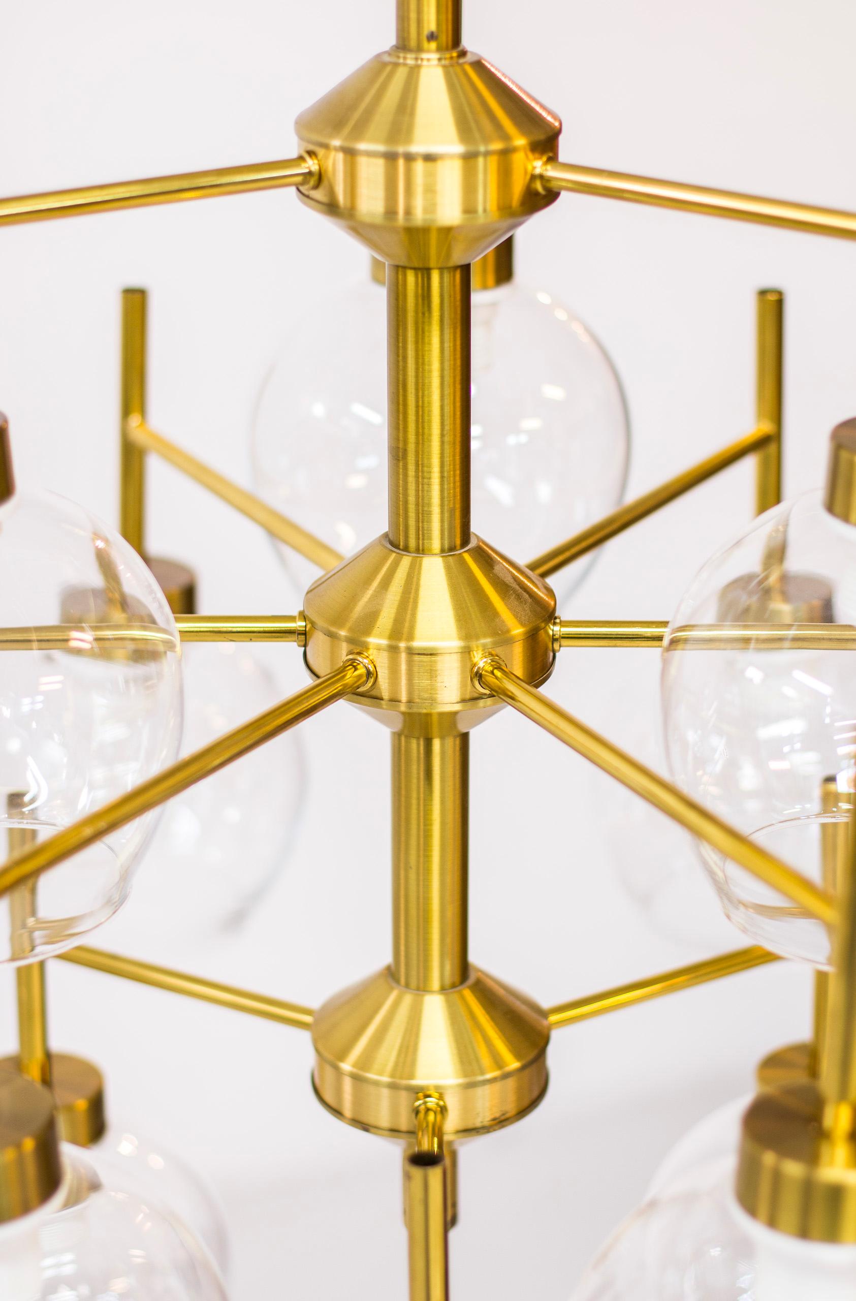 Brass and Glass Chandeliers by Holger Johansson for Westal, Sweden, 1960s  5