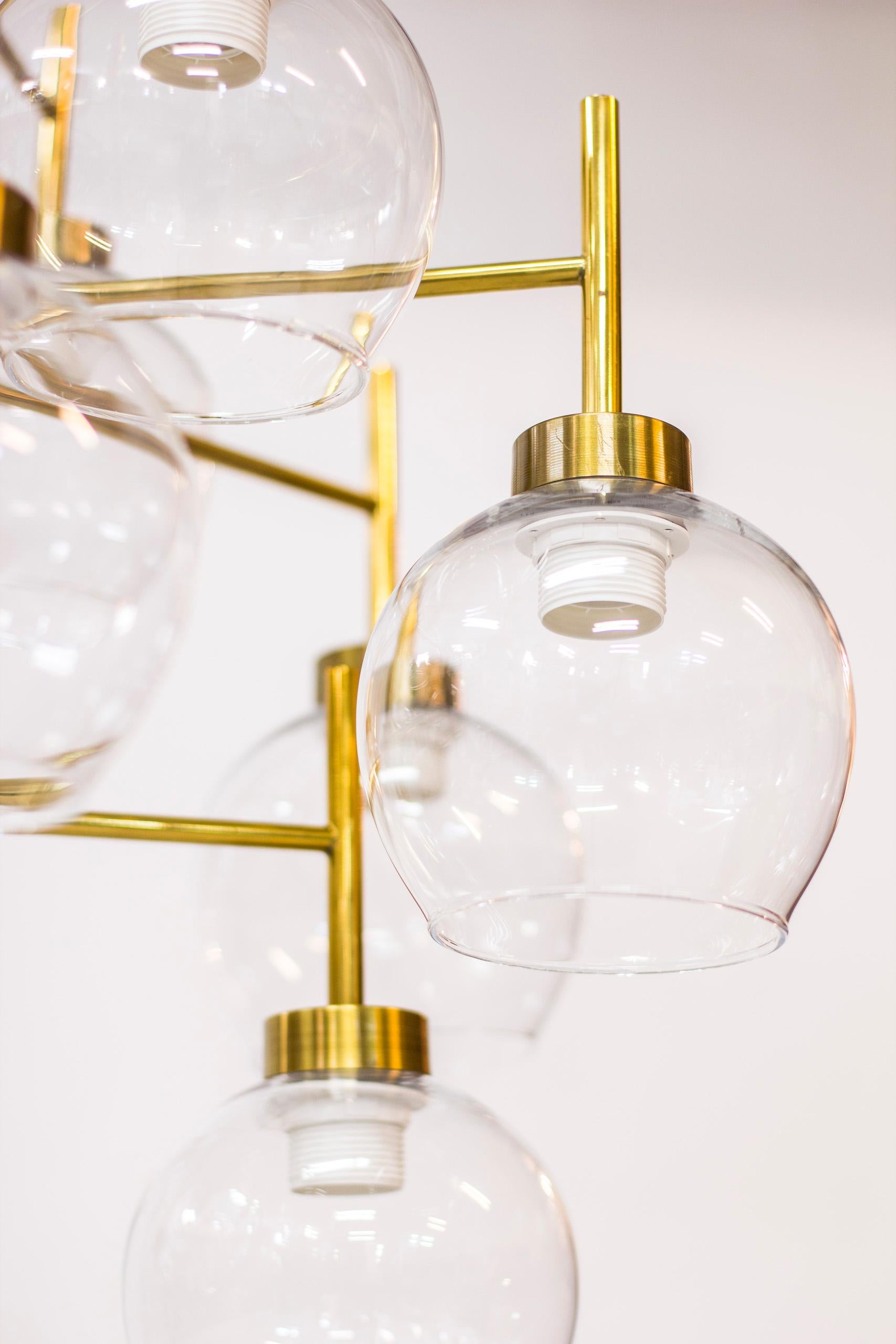Brass and Glass Chandeliers by Holger Johansson for Westal, Sweden, 1960s  6