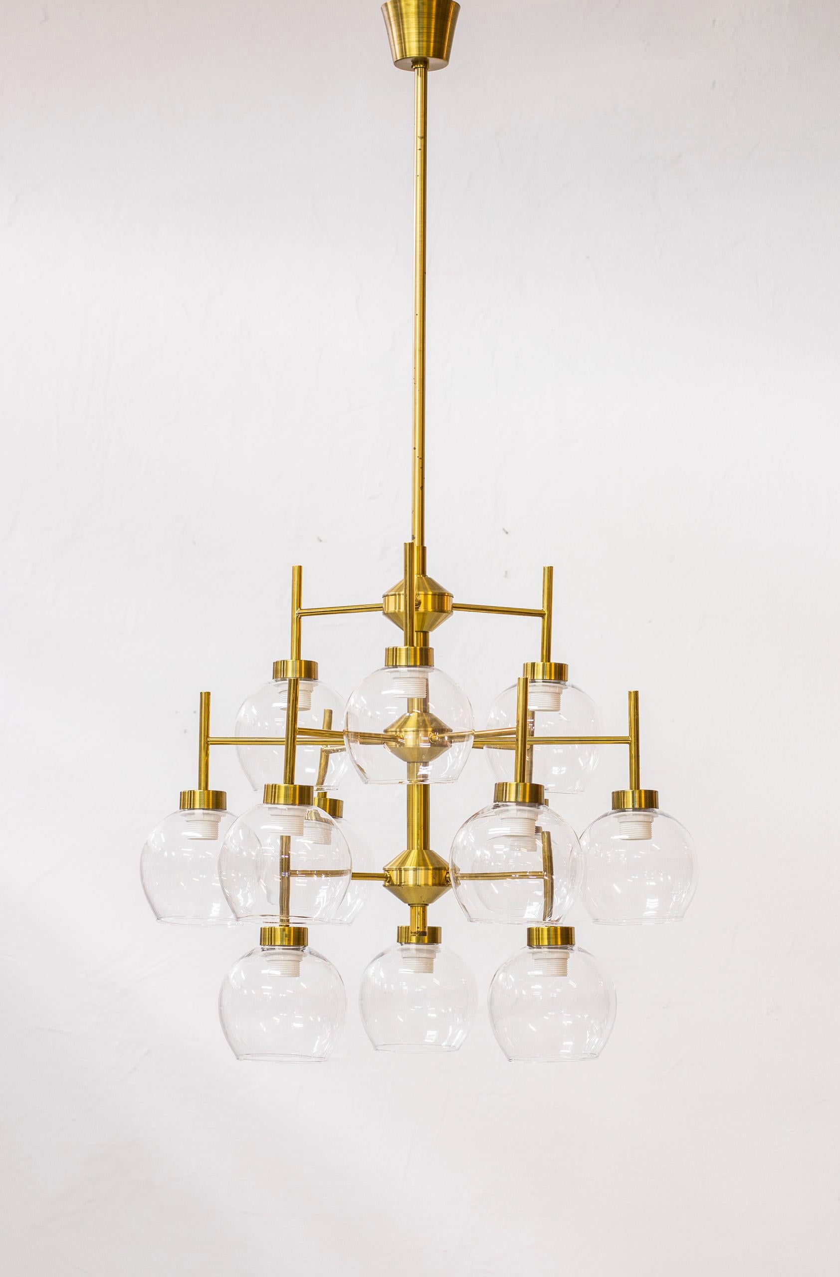 Brass and Glass Chandeliers by Holger Johansson for Westal, Sweden, 1960s  9