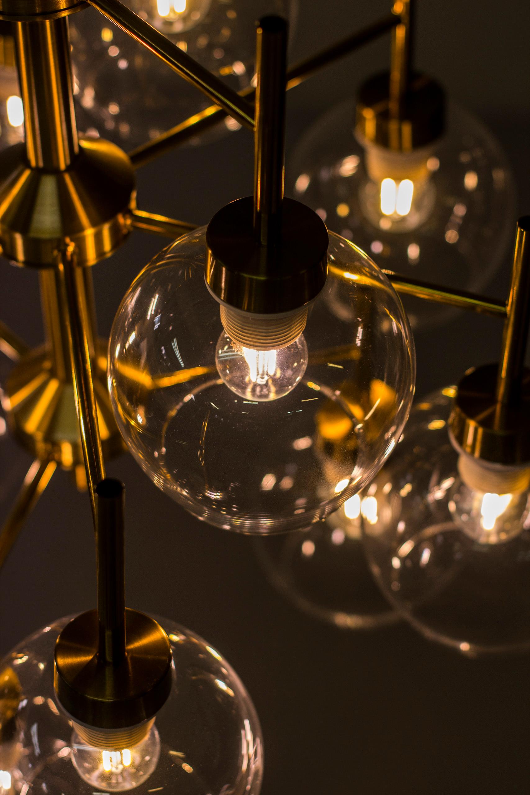 Mid-20th Century Brass and Glass Chandeliers by Holger Johansson for Westal, Sweden, 1960s 