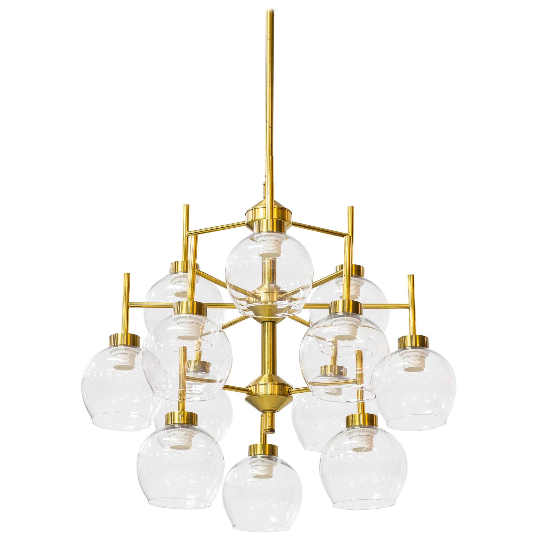 Brass and Glass Chandeliers by Holger Johansson for Westal, Sweden, 1960s 