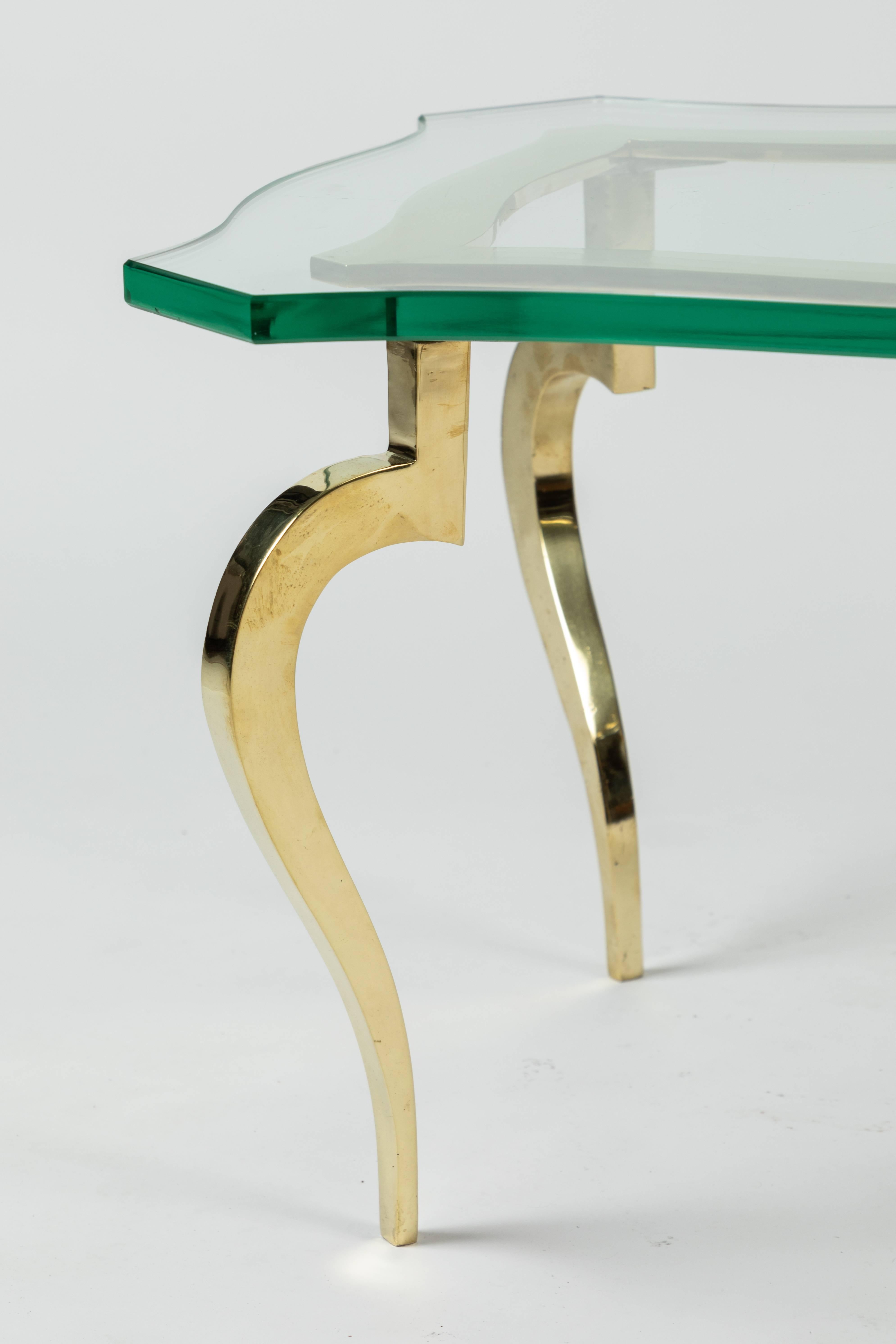 Art Deco Brass and Glass Cocktail Table For Sale
