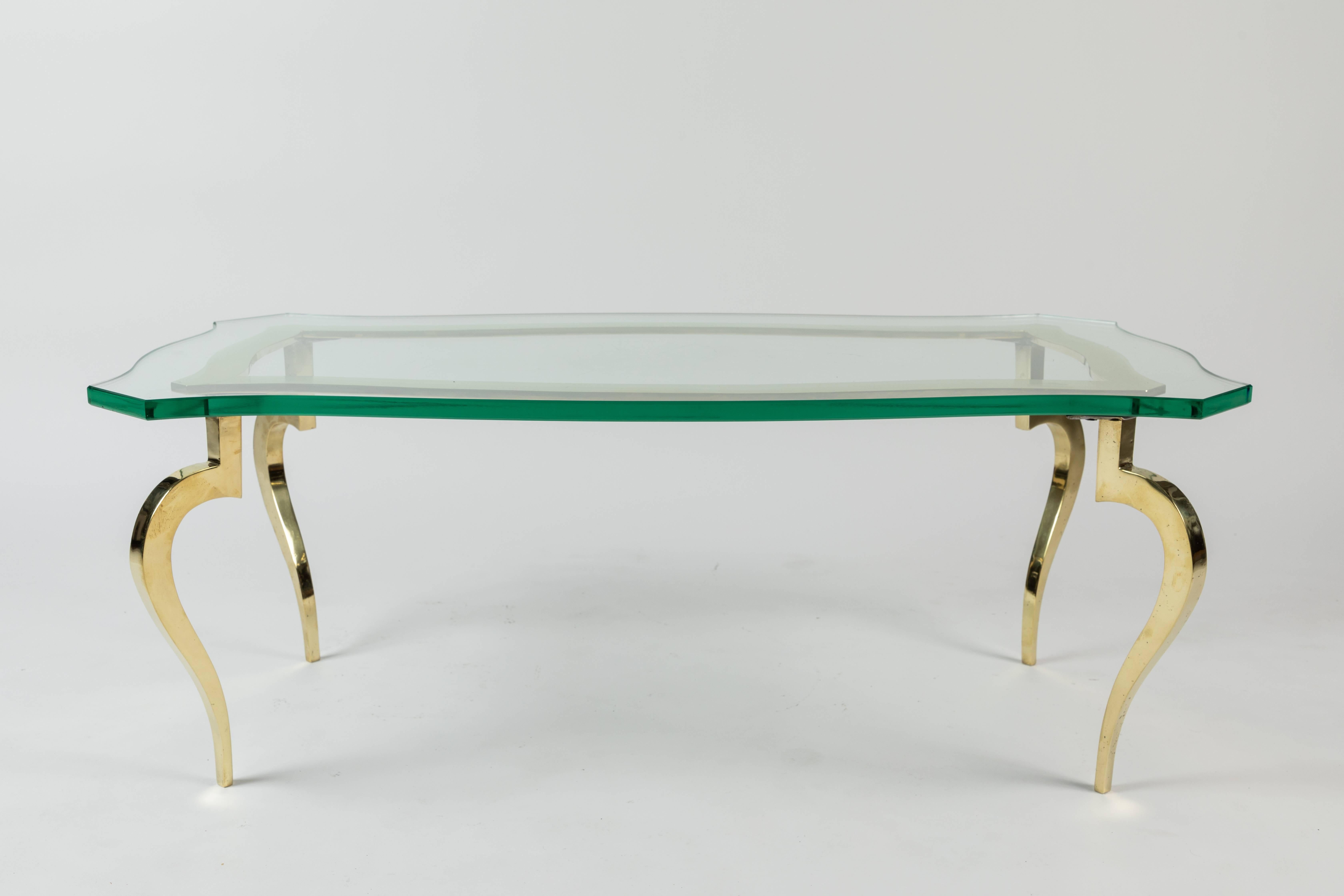 20th Century Brass and Glass Cocktail Table For Sale
