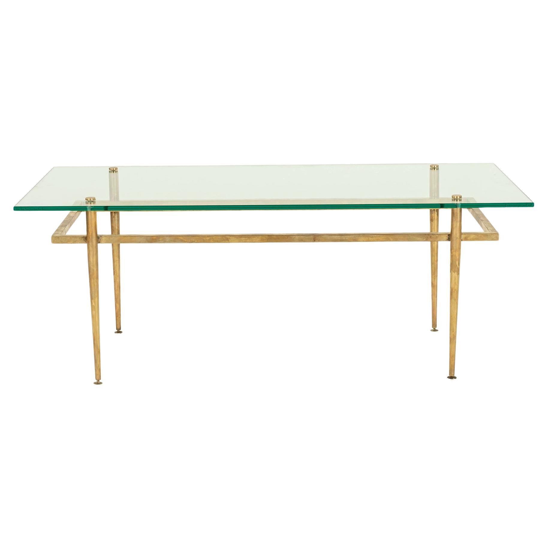 Brass And Glass Cocktail Table For Sale
