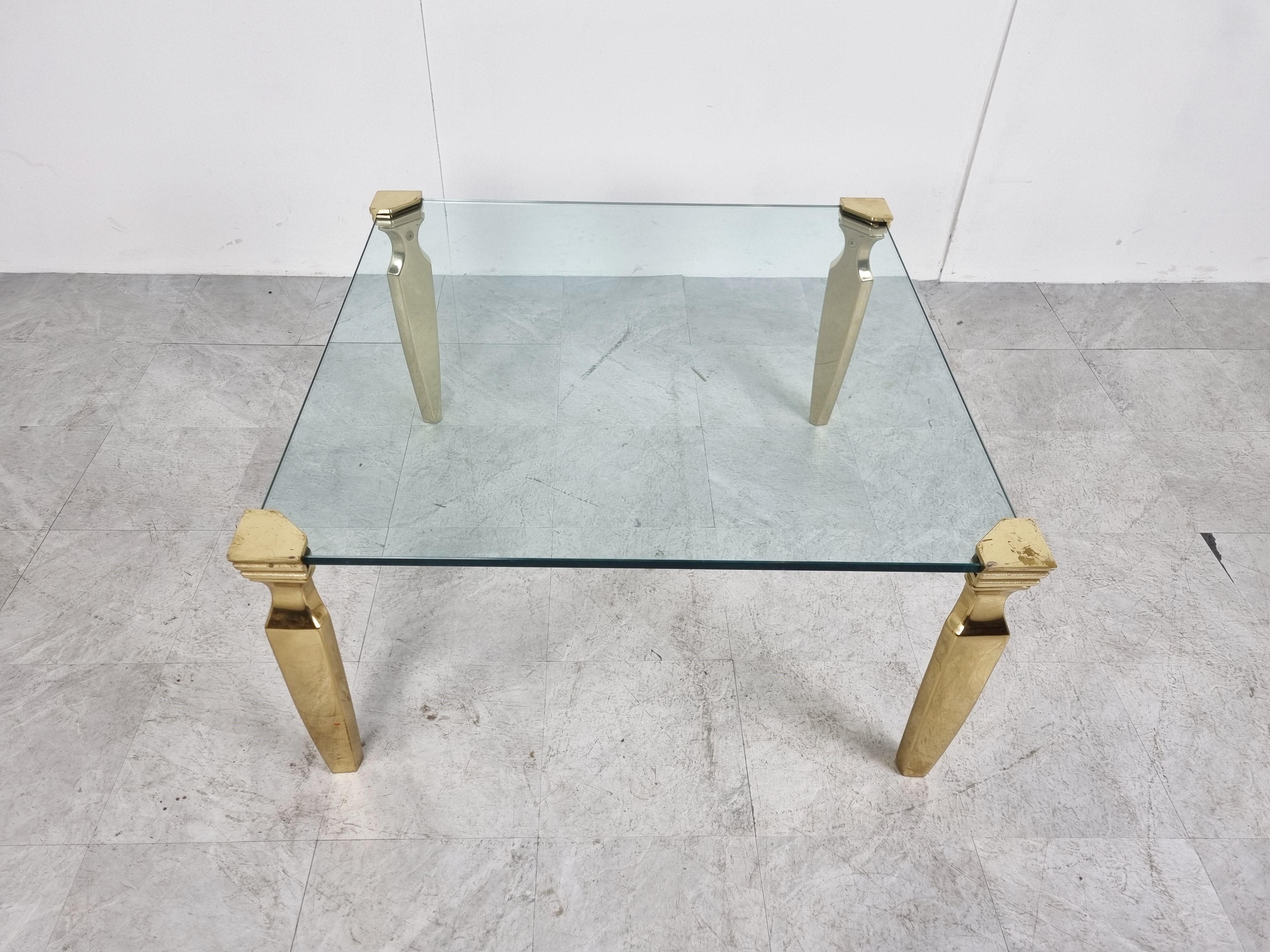 Hollywood Regency Brass and Glass Coffee Table, 1970s For Sale