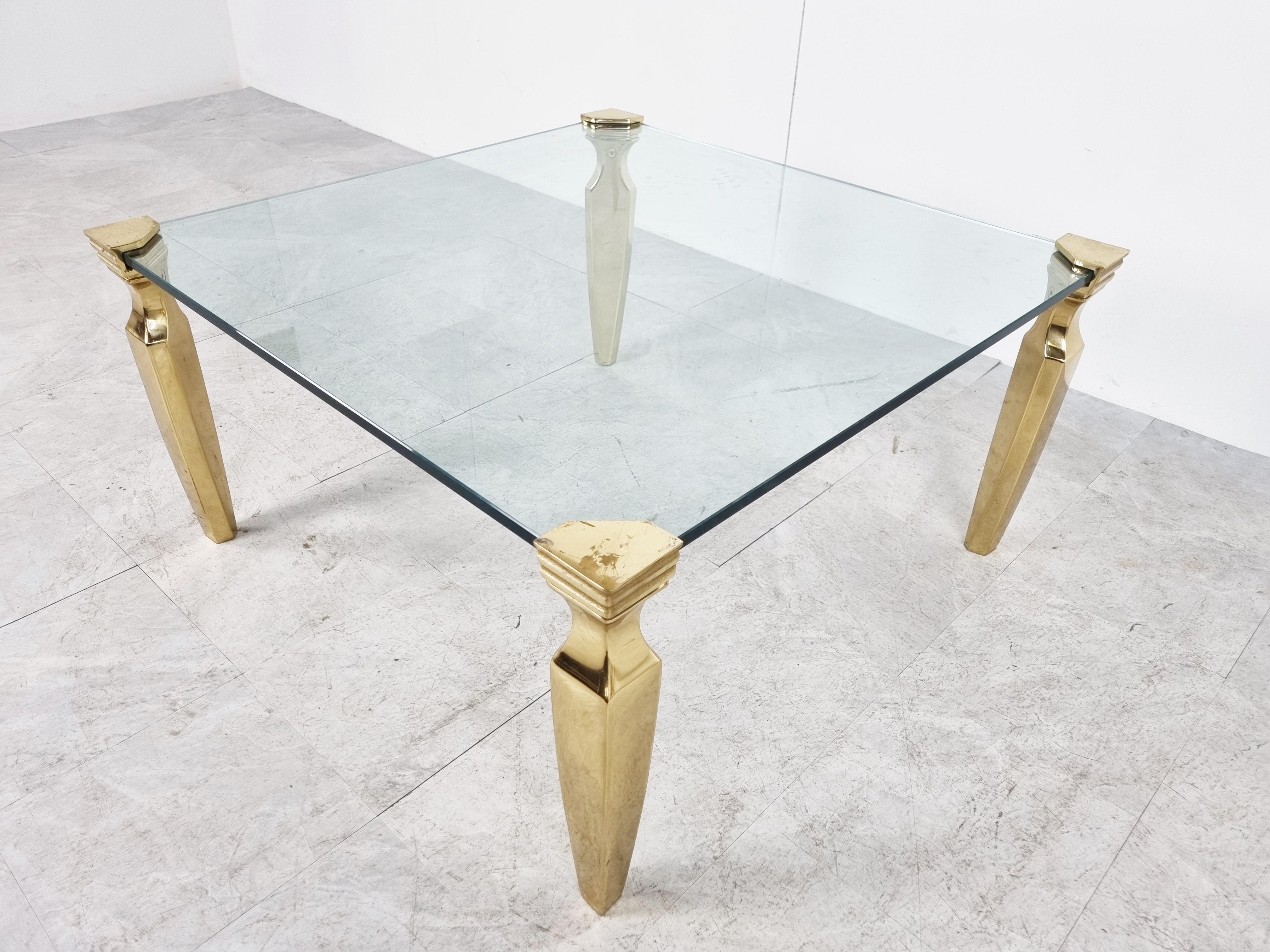 Brass and Glass Coffee Table, 1970s In Good Condition For Sale In HEVERLEE, BE