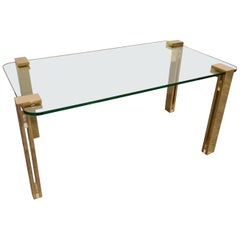 Table basse en laiton et verre, années 1980