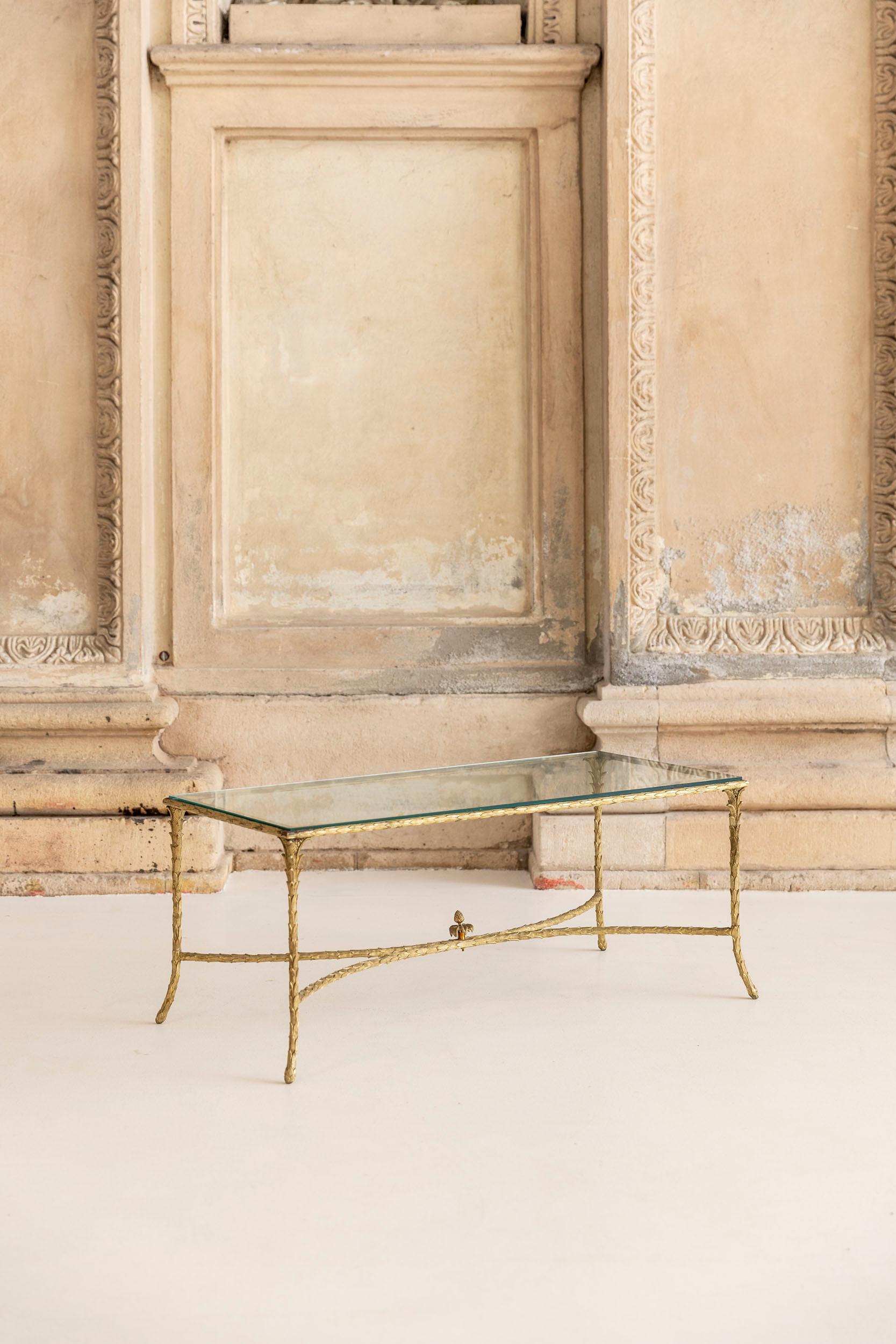 Mid-Century Modern Brass and Glass Coffee Table Attributed to Maison Baguès