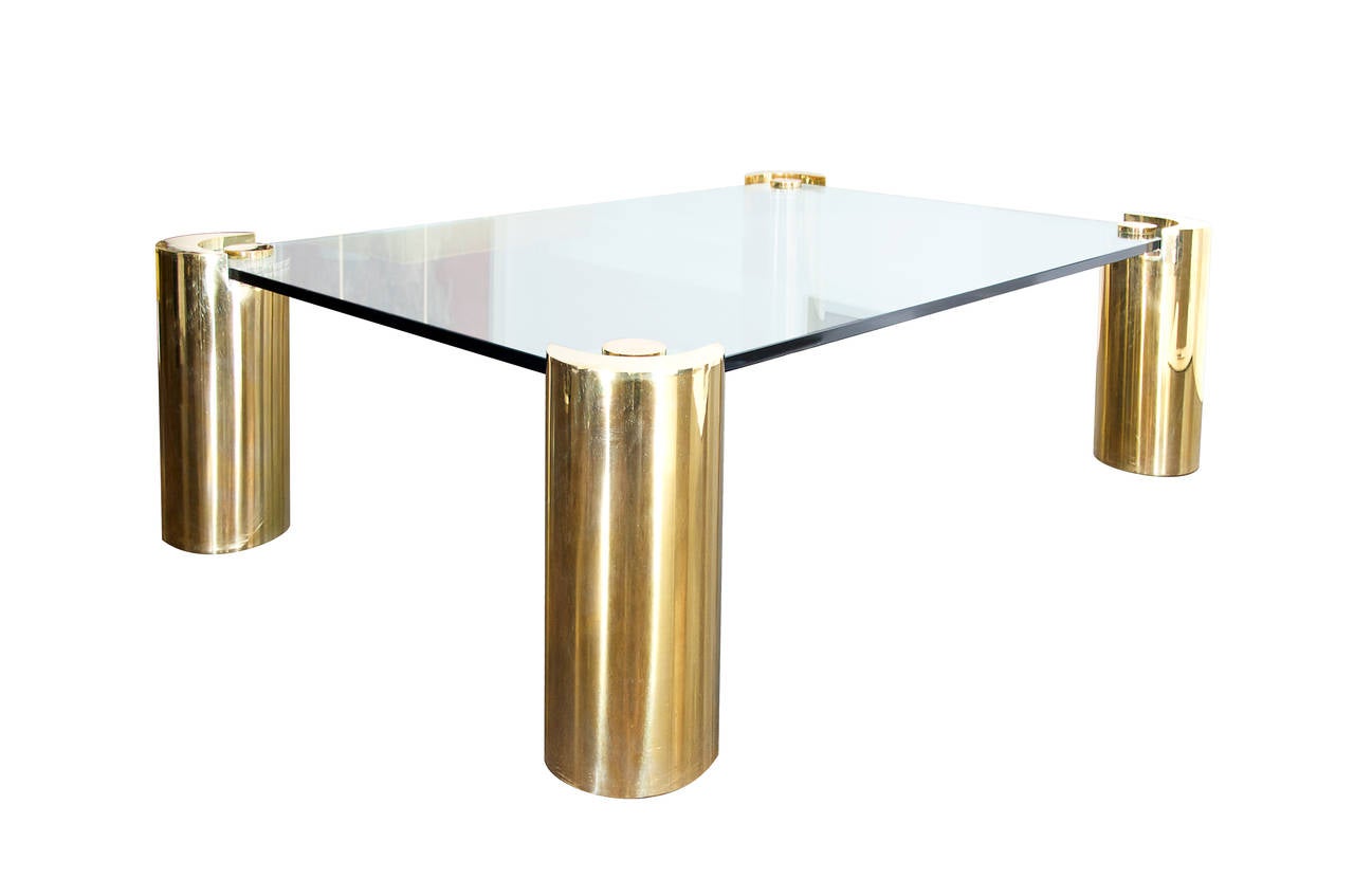 Monumental and spectacular brass and glass coffee table by Karl Springer (attributed) 1970s.