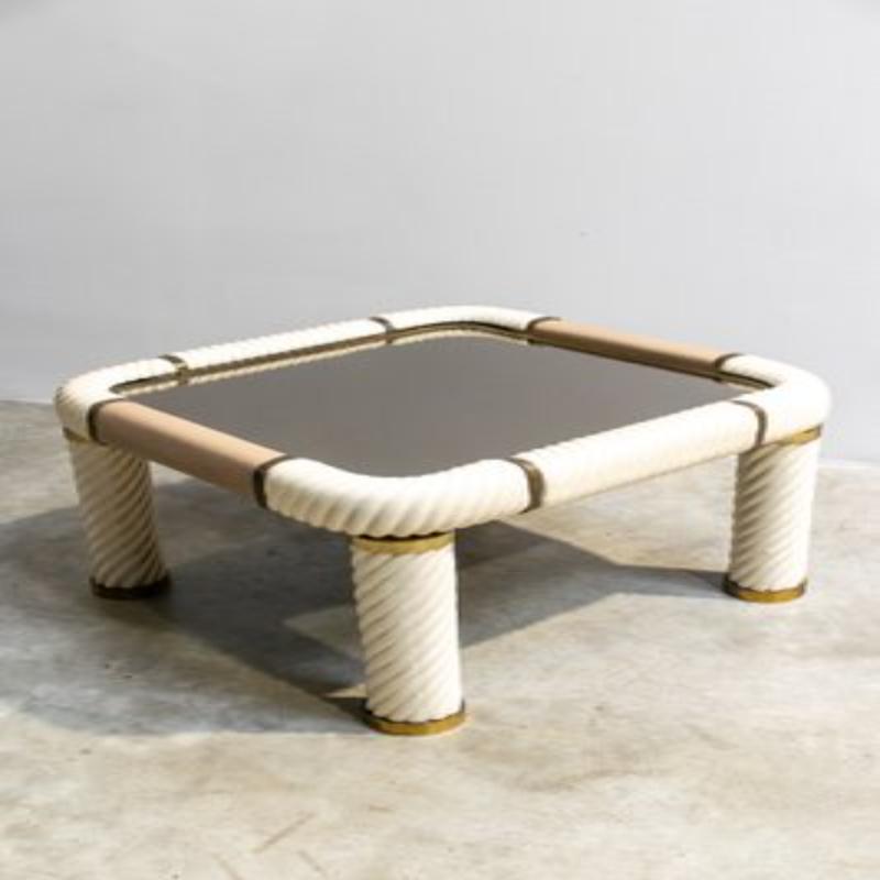 Laiton Table basse en laiton et verre par Tommaso Barbi, 1970 en vente