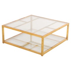 Brass and Glass Coffee Table, C. 1970 — Convertible Console Function
