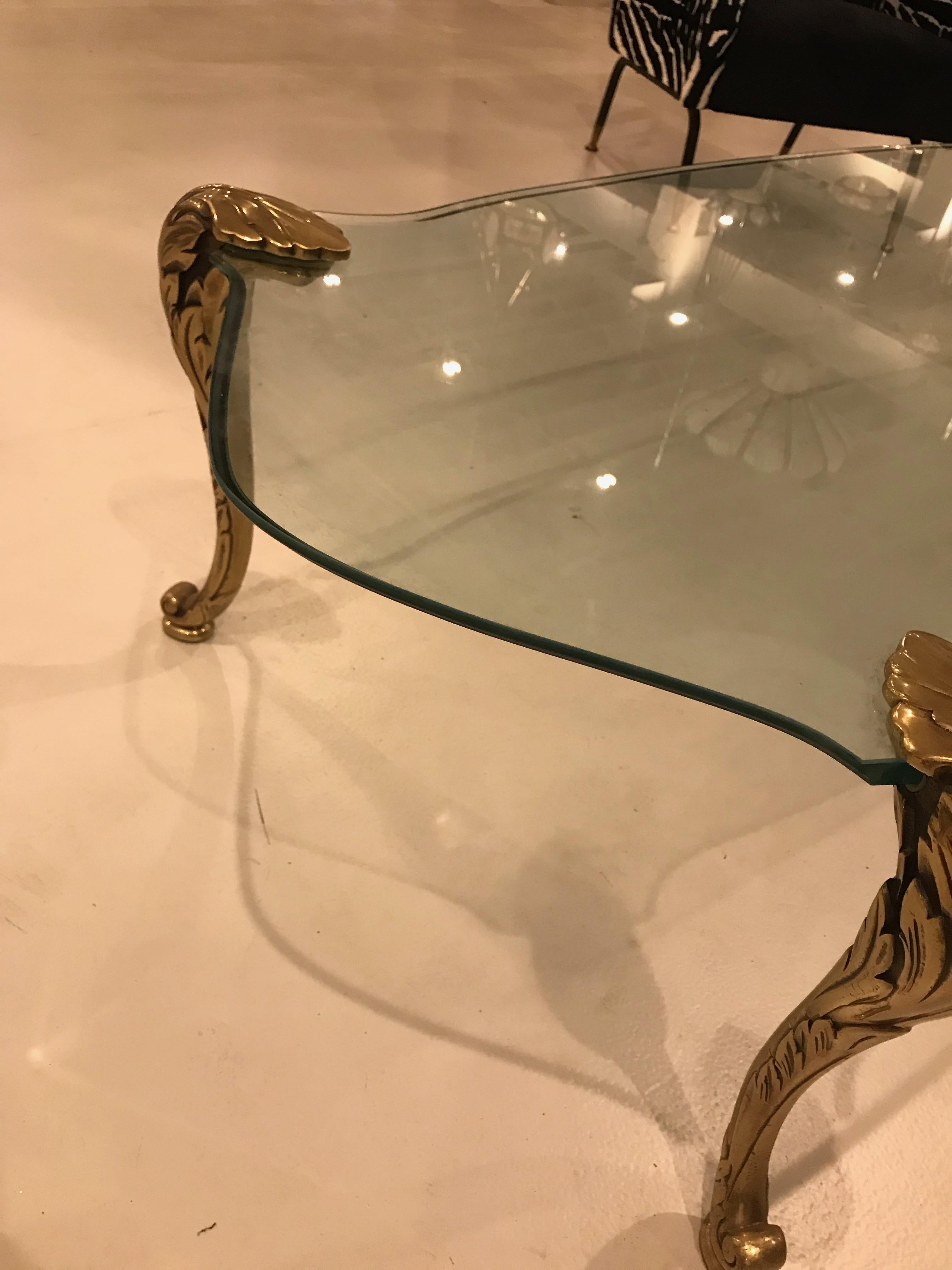 Brass Bronze and Glass Coffee Table, Manner of P.E. Guerin For Sale