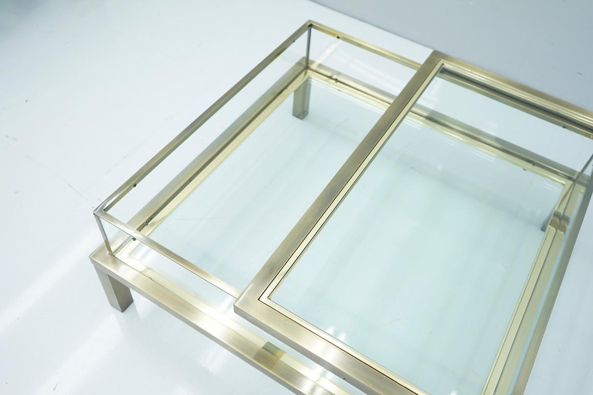 Brass and Glass Coffee Table with a Sliding Top in Style of Maison Jansen, 1970s 3