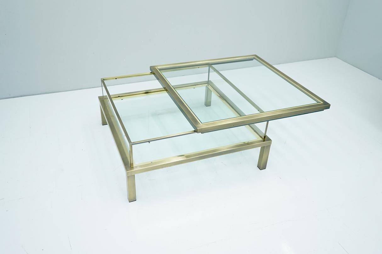 Brass and Glass Coffee Table with a Sliding Top in Style of Maison Jansen, 1970s 4